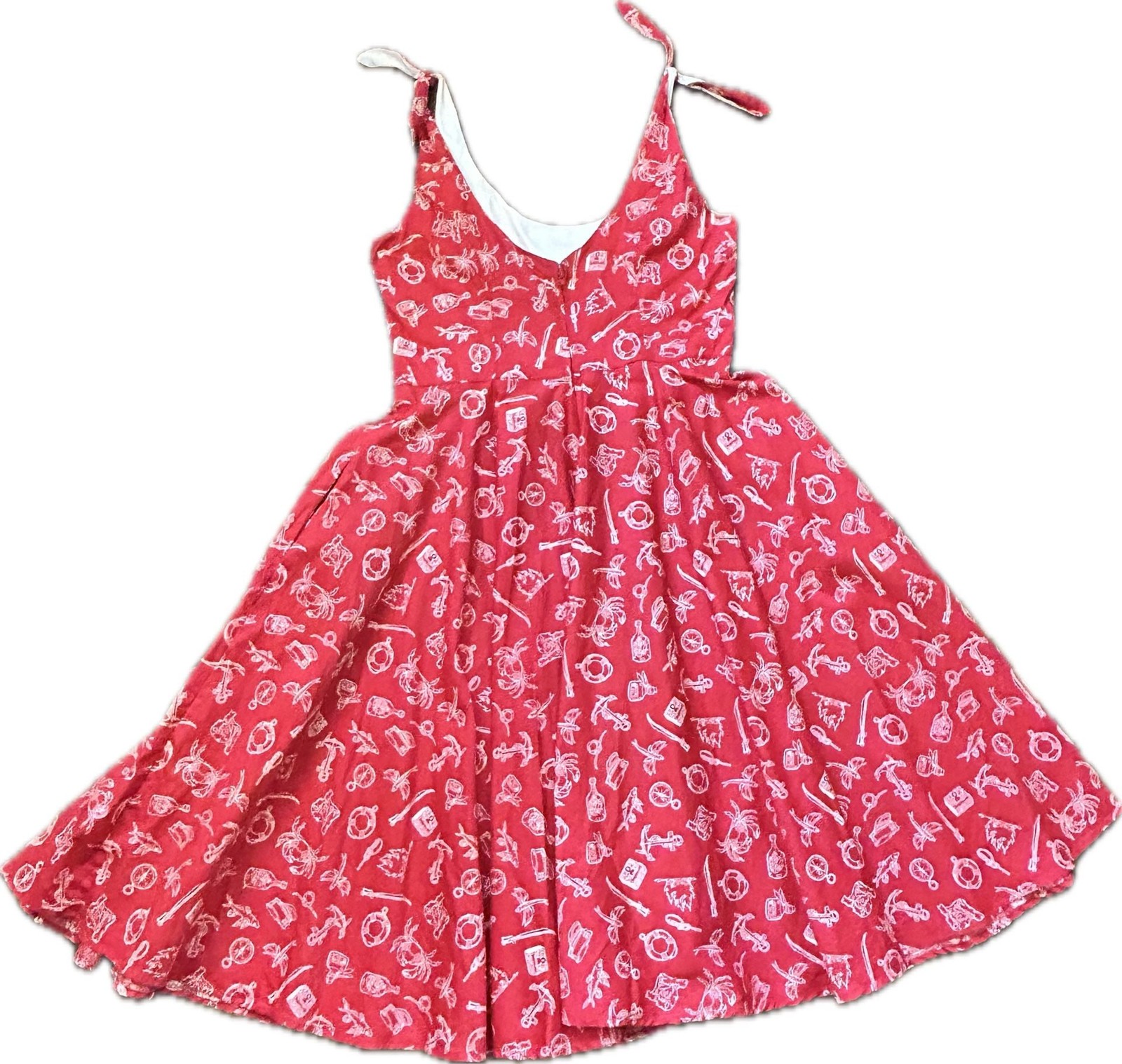 Retro Hell Bunny Red Nautical Print Tie Strap Flare Dress Pinup Swing 40s