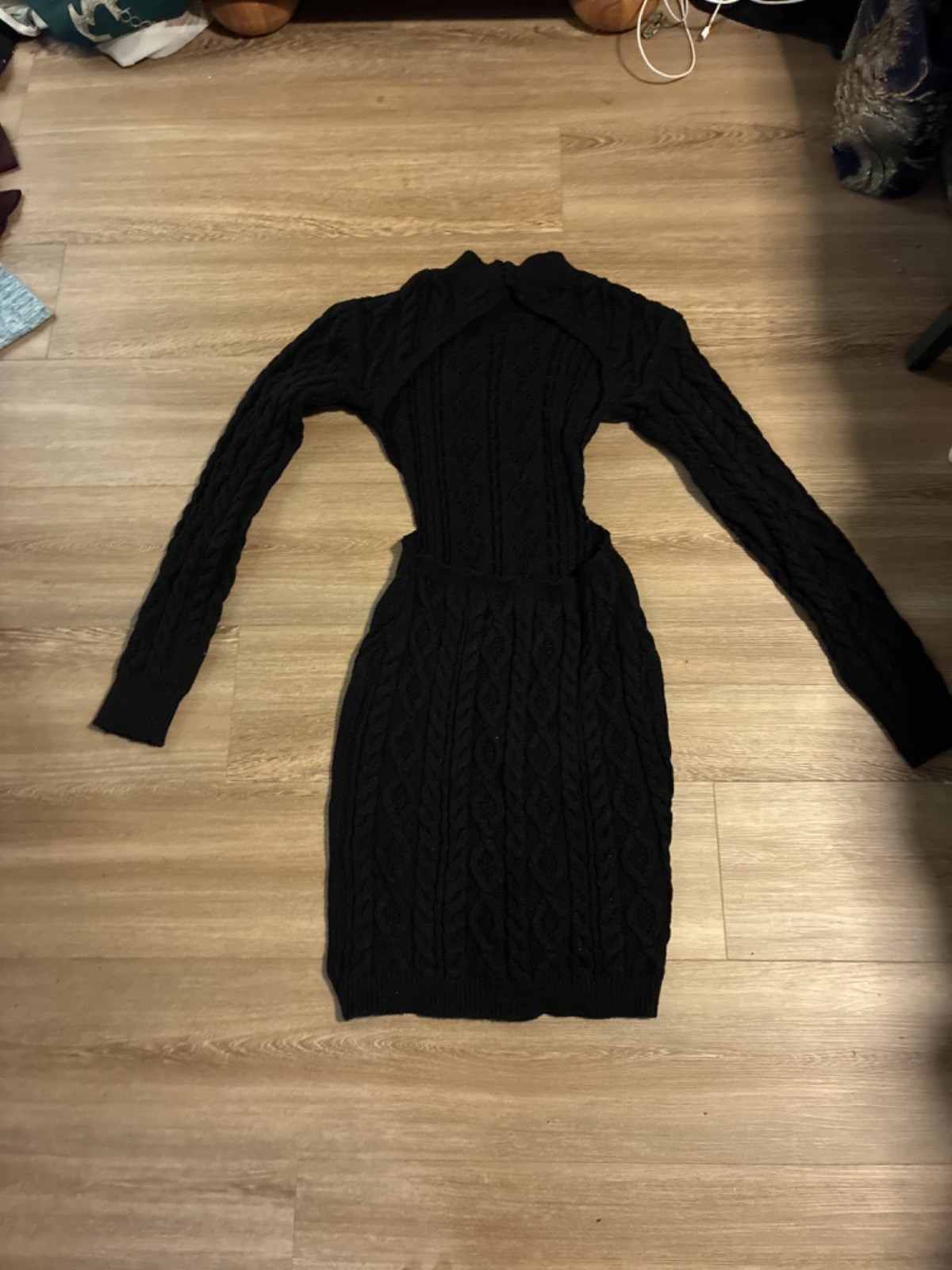 Black Cable Knit Cut Out Mini Dress Size M