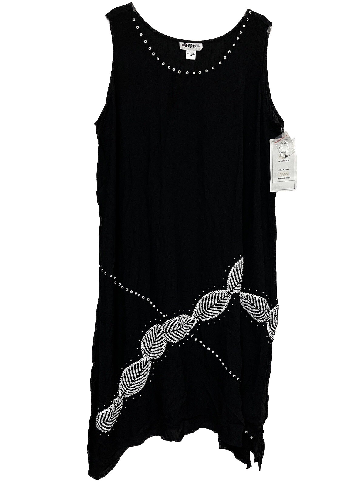 NWT WE BE BOP Dress Midi 2X Beaded Embellished Black White Sleeveless Crinkle