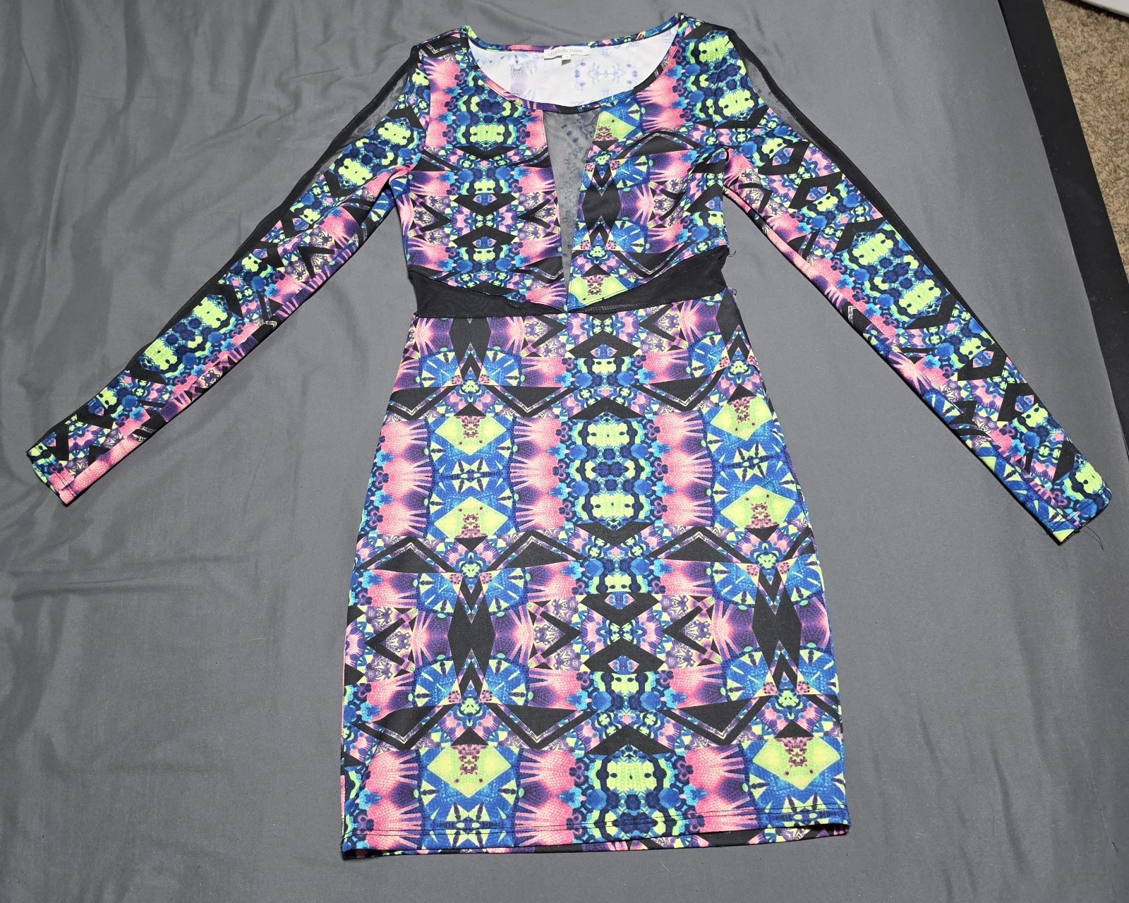 Charlotte Russe Dress Geometric Multicolor Long Sleeve M Rave Trippy Festival