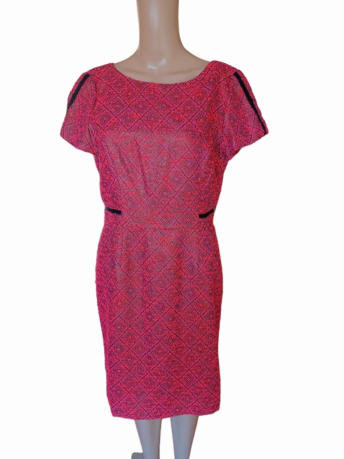 Antonio Melani Womens Short Sleeve Pink Black Sheath Dress Knee Length Size 8