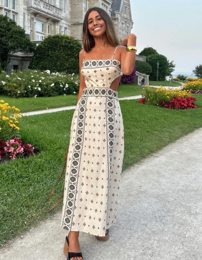 Zara Linen Blend Midi Dress with Cut Out Detail Size S Bloggers Fave 8464/482