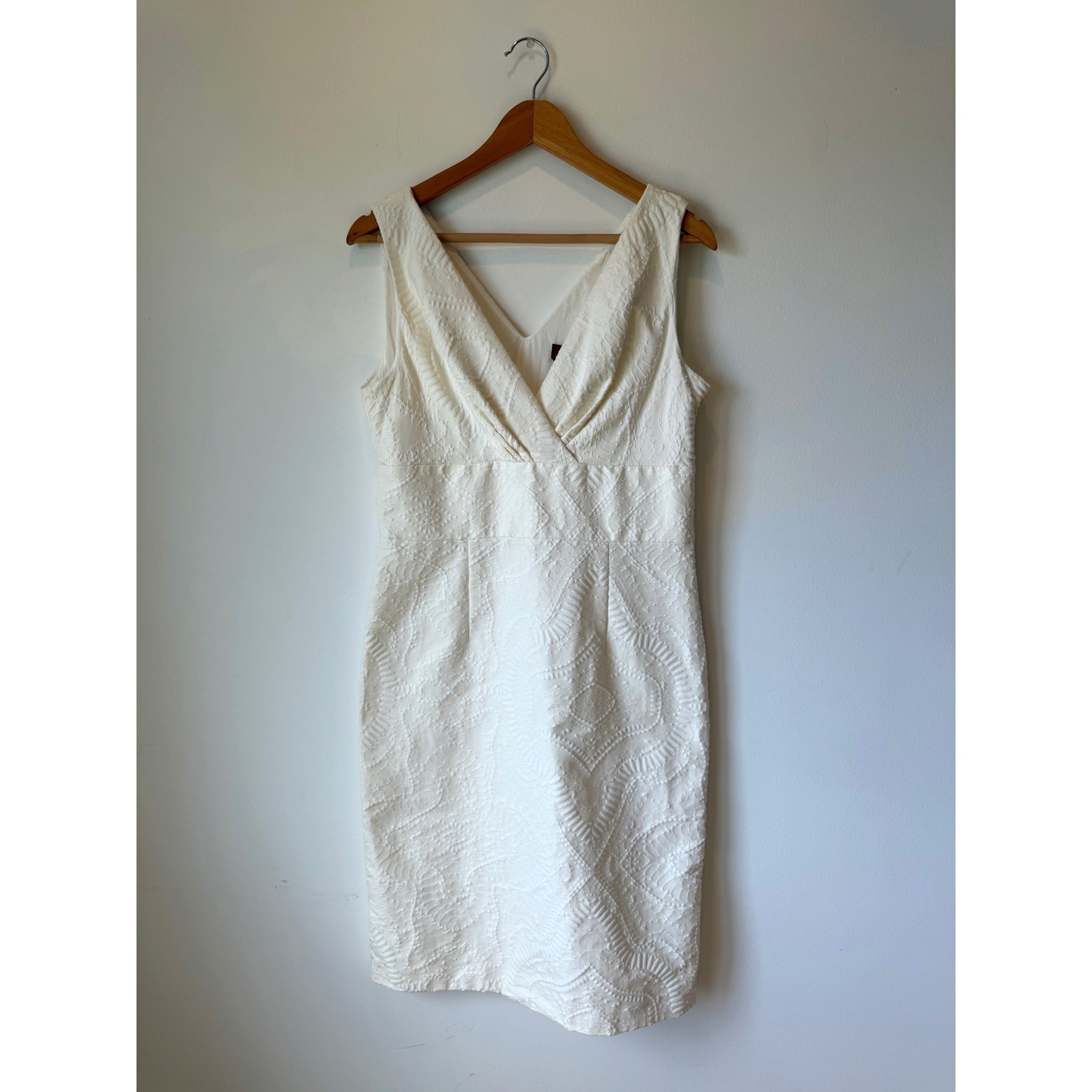 MaxMara Women’s Ivory Embroidered Jacquard Cotton Sleeveless Dress Size 12