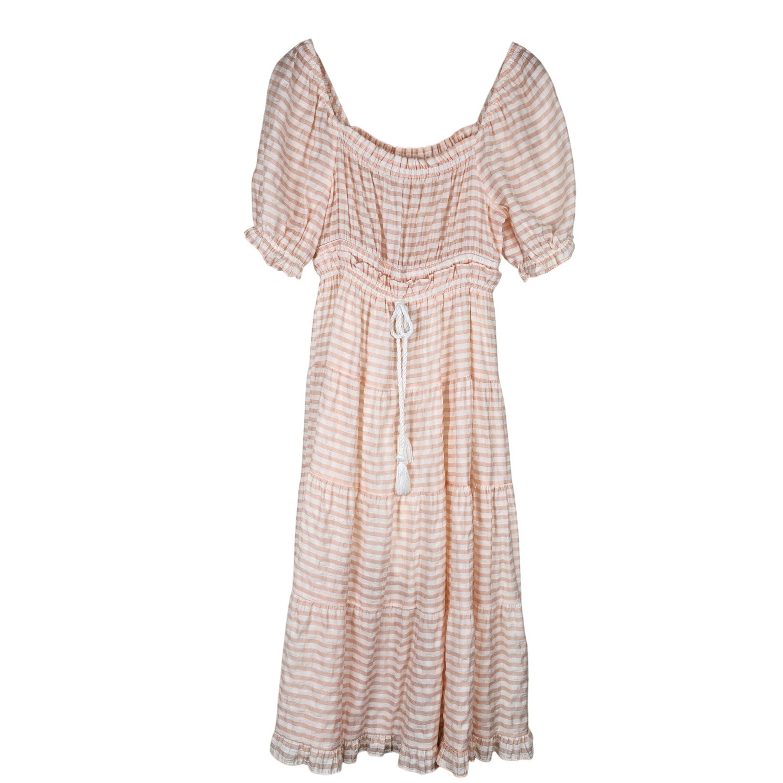 Moon River ANTHROPOLOGIE Midi Dress Size M Pink Tiered Cottagecore Praire