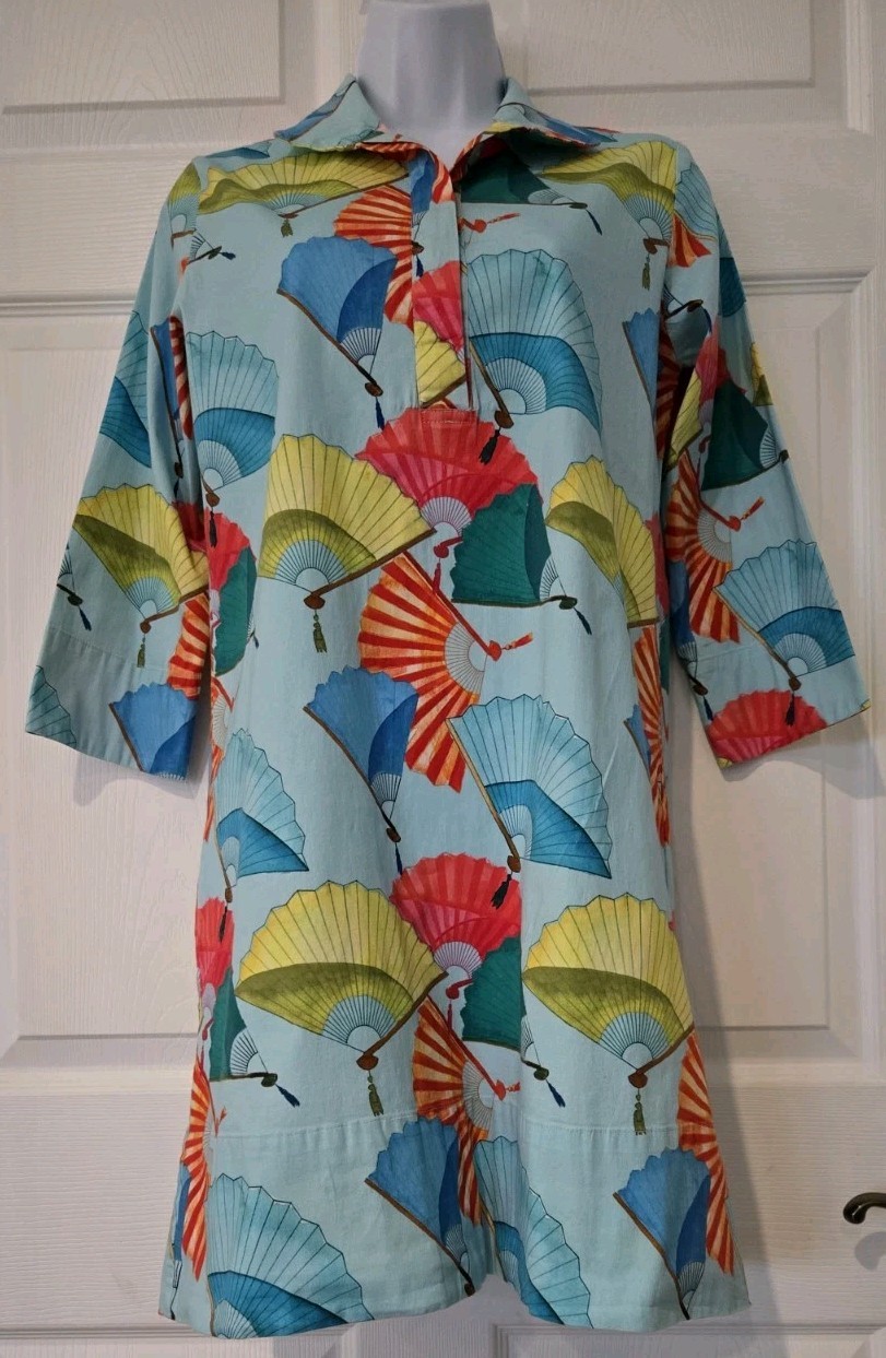 Holly Shae Art To Wear Blue Multicolor Fanfare Print Mini Dress Sz XS/S
