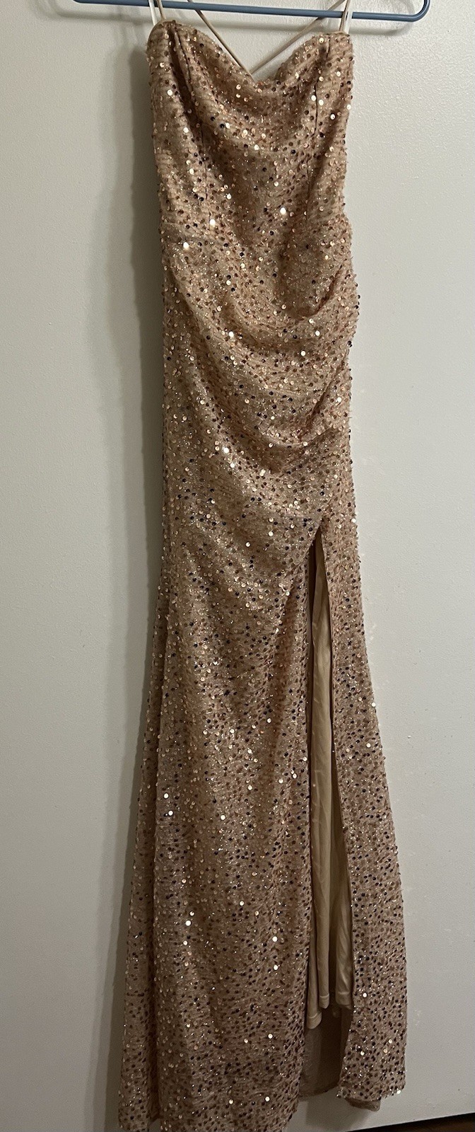 Strapless Gold Sequin Evening Dress