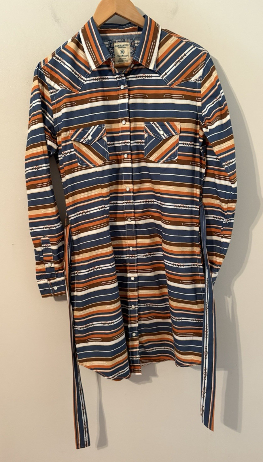 Panhandle Rough Stock Pearl Snap Western Shirtdress Size M Aztec Cowgirl Rodeo