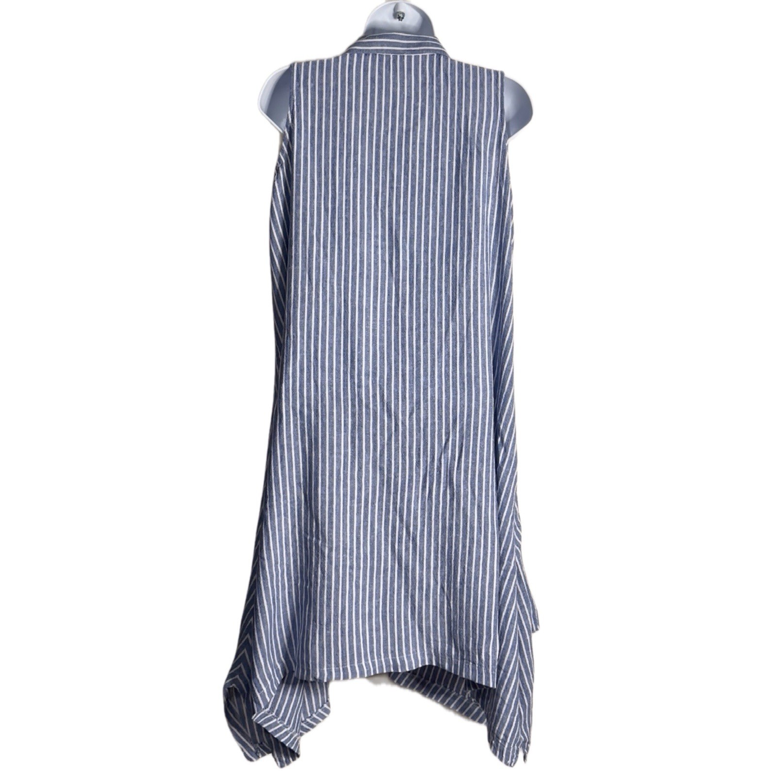 Forcynthia Sleeveless Flowy Linen Blue & White Stripe Button-Front Dress Size XS