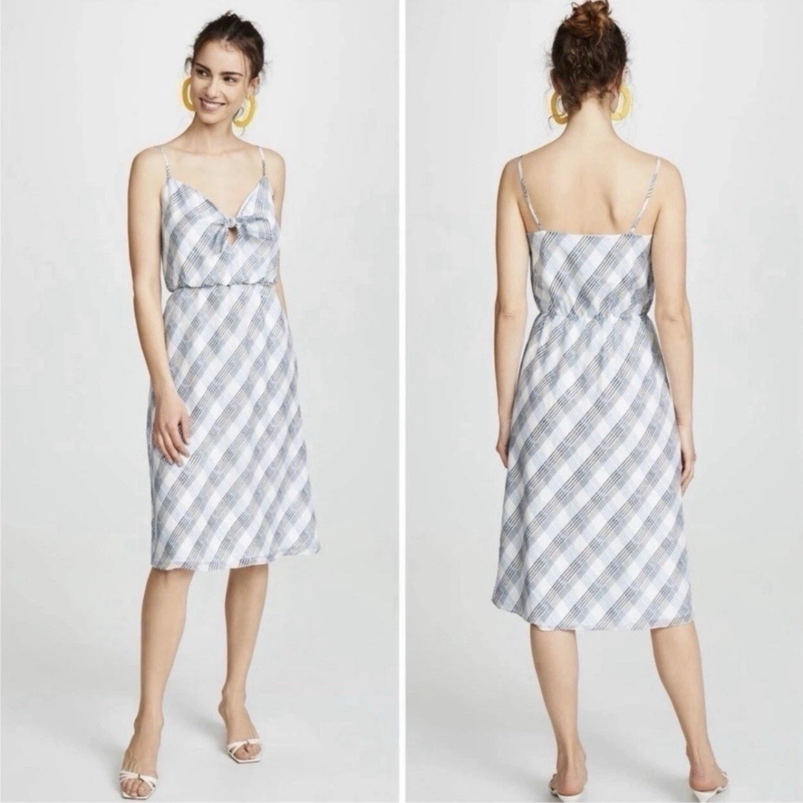 Joie Abiah Dress S Blue White Plaid Silk Midi Sundress A-Line NWT