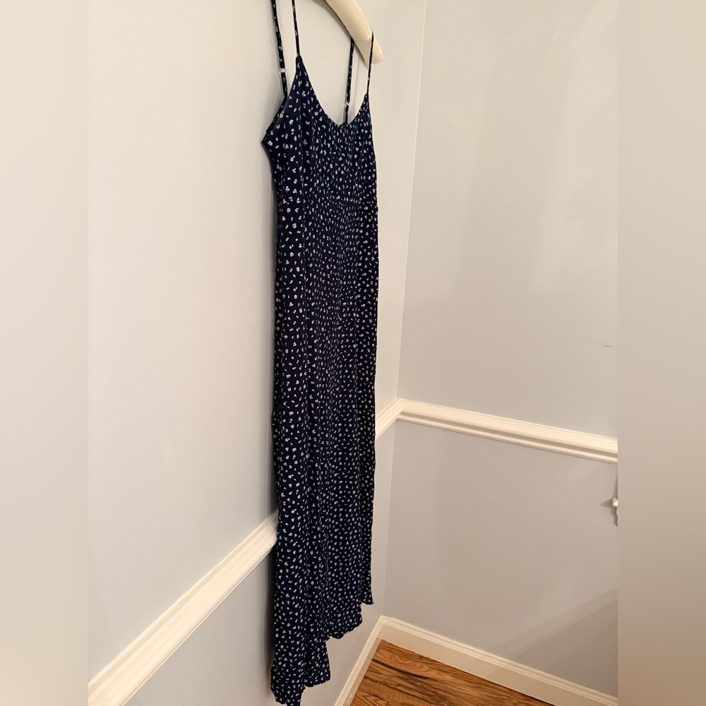 Brandy Melville Slip Dress Maxi Navy Floral Spaghetti Strap 100% Viscose