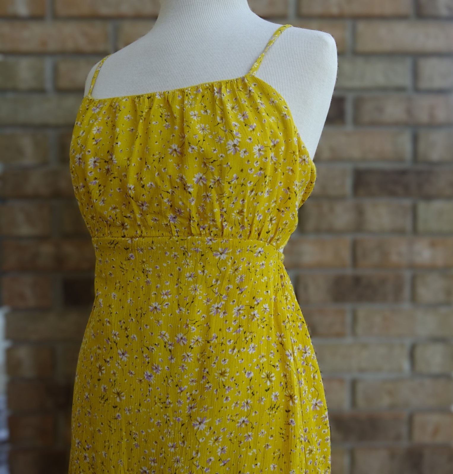 Sim & Sam Yellow Floral Rayon Tie Back Midi Dress Small Cutout Sundress