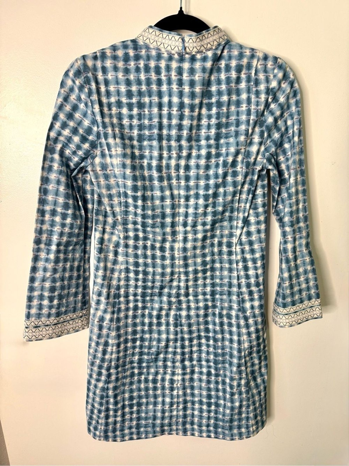 Tory Burch Light Pool Blue Embroidered Long Sleeve Tunic Resort Dress