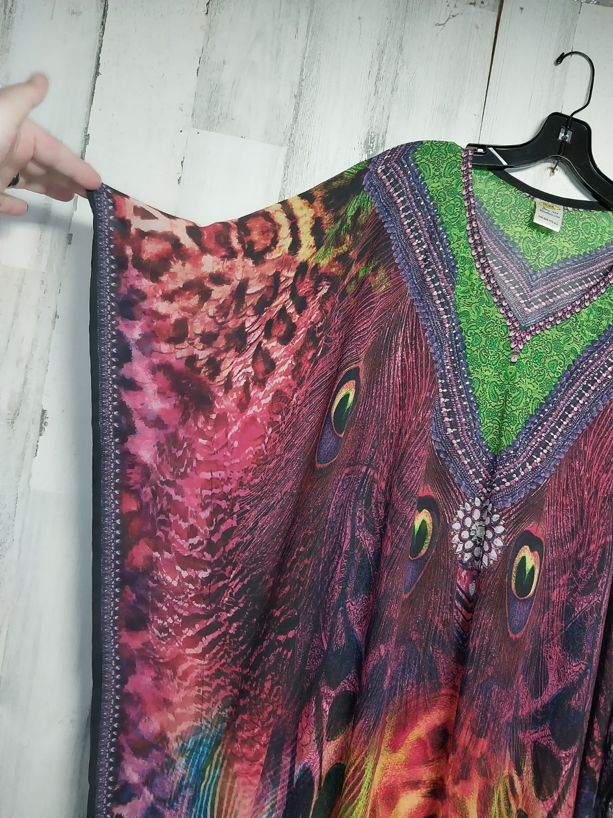 Rima Chiffon Kaftan/cover up tunic jeweled digital print fits all sz S-M-L