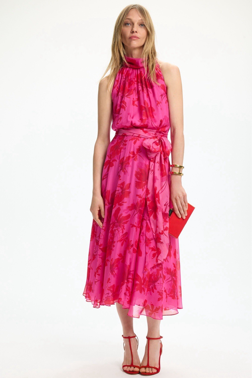 carolina herrera RINT SILK CHIFFON HALTER DRESS $ 1230 Size 8