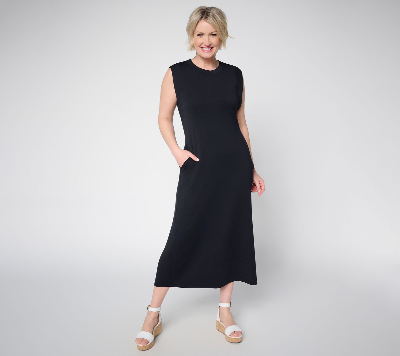Belle by Kim Gravel Petite ScubaLuxe Maxi Dress w/ Bra Blocker Black 1X New