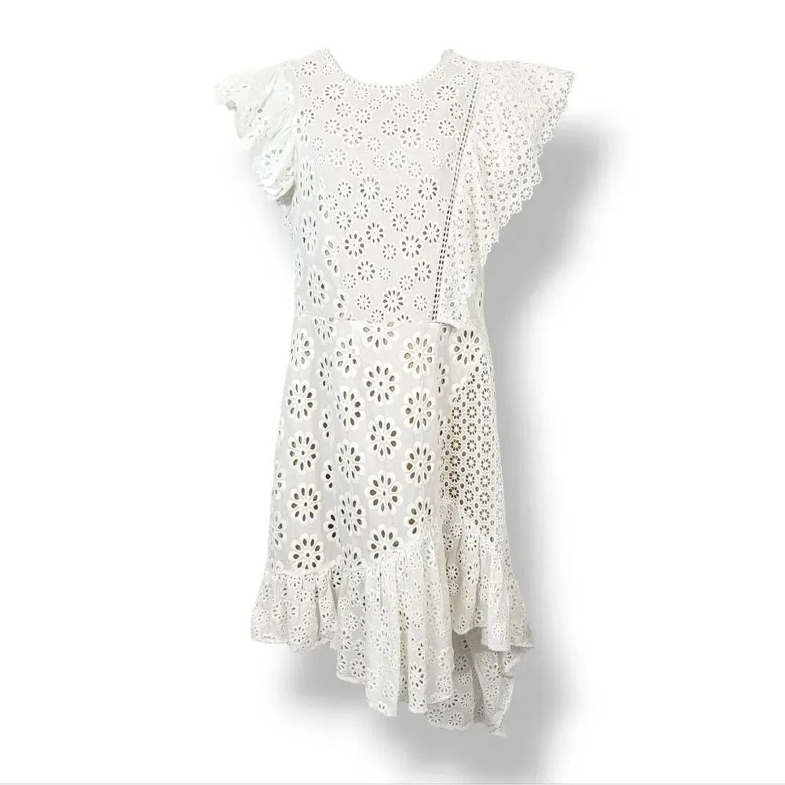 Sea New York Embroidered Eyelet Asymmetrical Lace Up Edie Dress in White Size 10