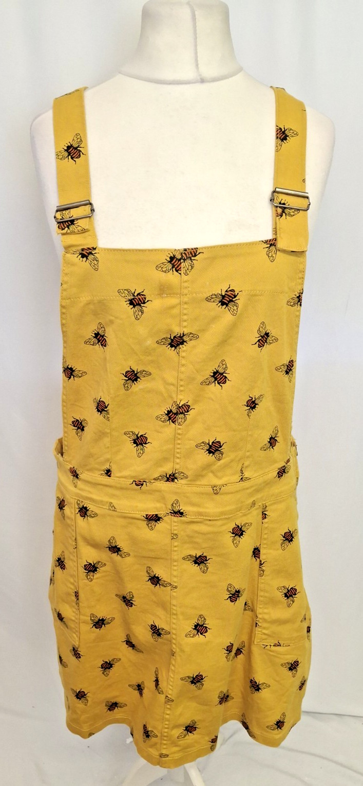 Run & Fly Dungaree Pinafore Dress Cotton Yellow Bee Print Size 36/18 L3761
