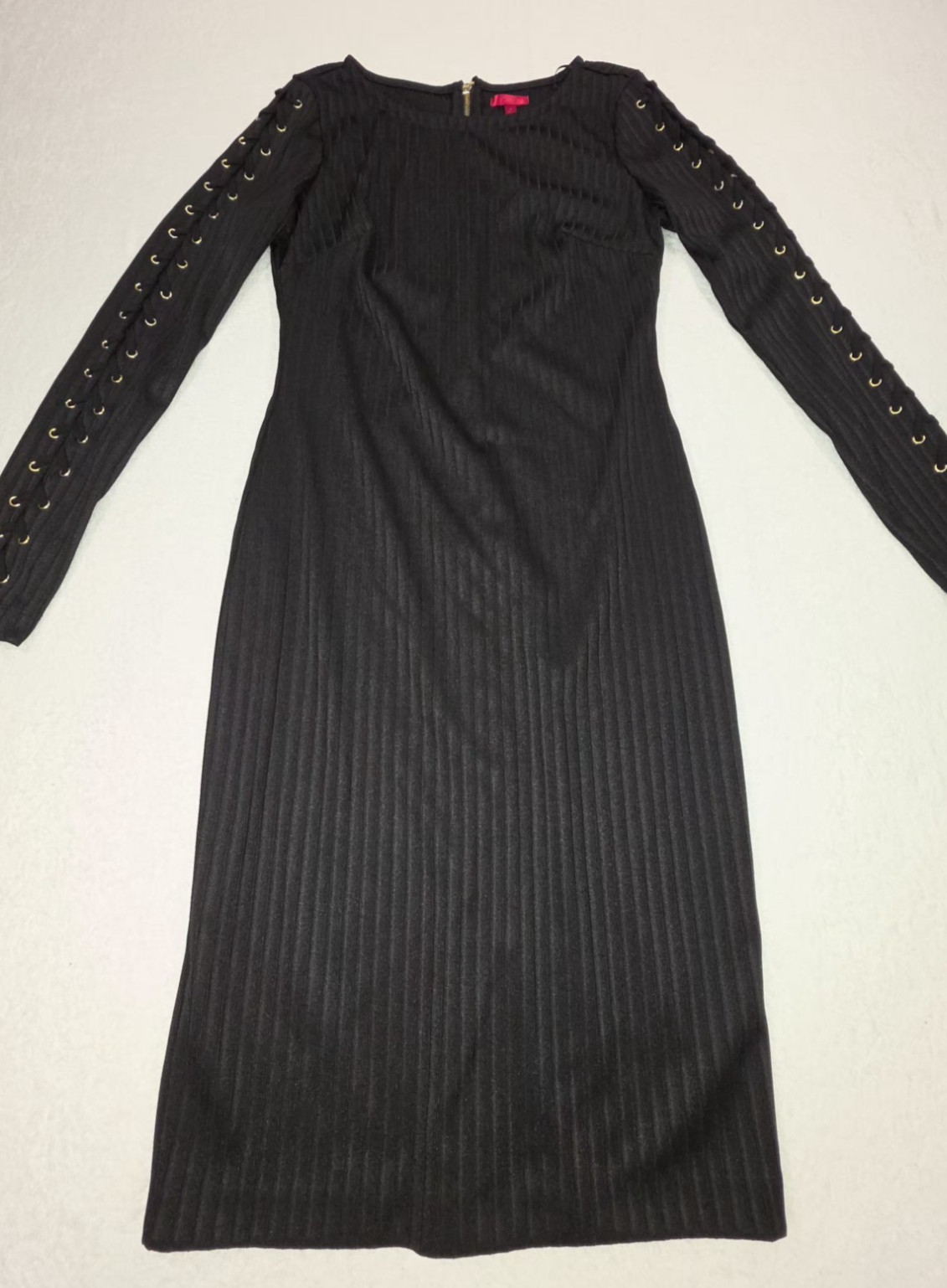 Jennifer Lopez Dress Womens Size 8 Black Ribbed Tie sleeve