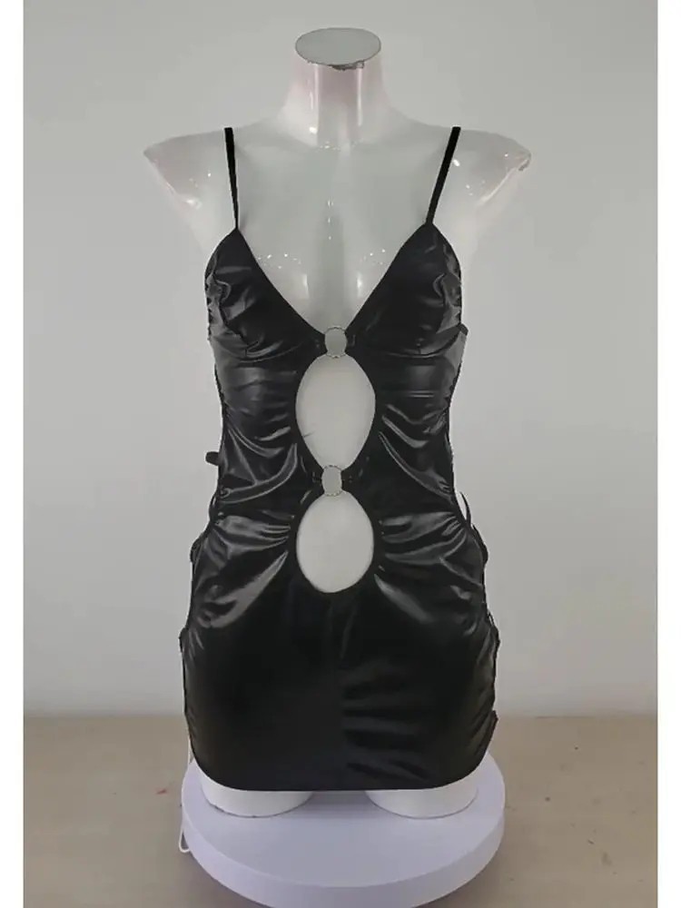 NEW Small Sexy Sheer Hollow-Out Curvy Stretchy Strappy Black Mini Dress Bodycon