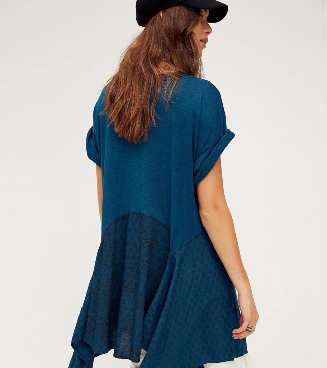 free people THE JERRY LOUNGE teal blue star gazer eagle boho t shirt DRESS top S