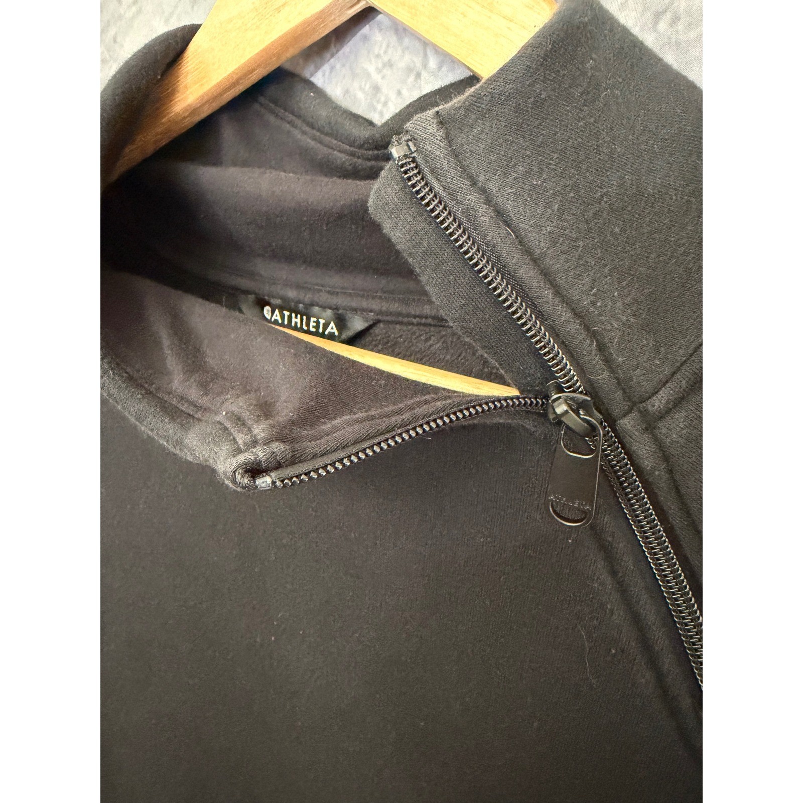 Athleta Womens Black Asymmetrical Zip Fleece Lined Sweatshirt Dress Medium