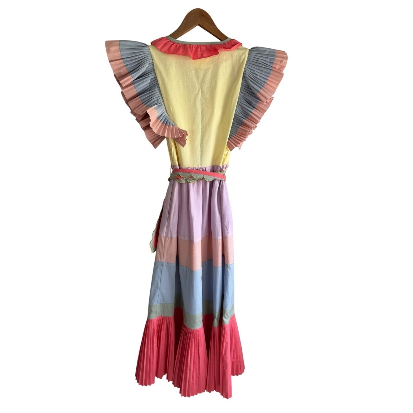 CeliaB Marcellene Ruffle Pleated Midi Dress Pastel Colorblock