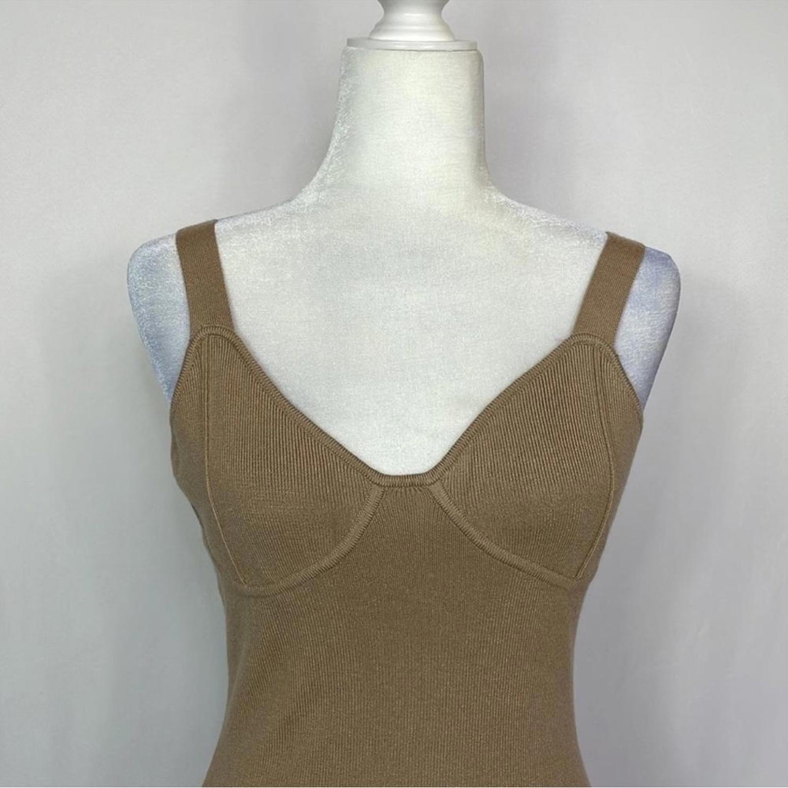 Willow & Wind Tan Knit Midi Dress M Sleeveless Bodycon Slit NWT