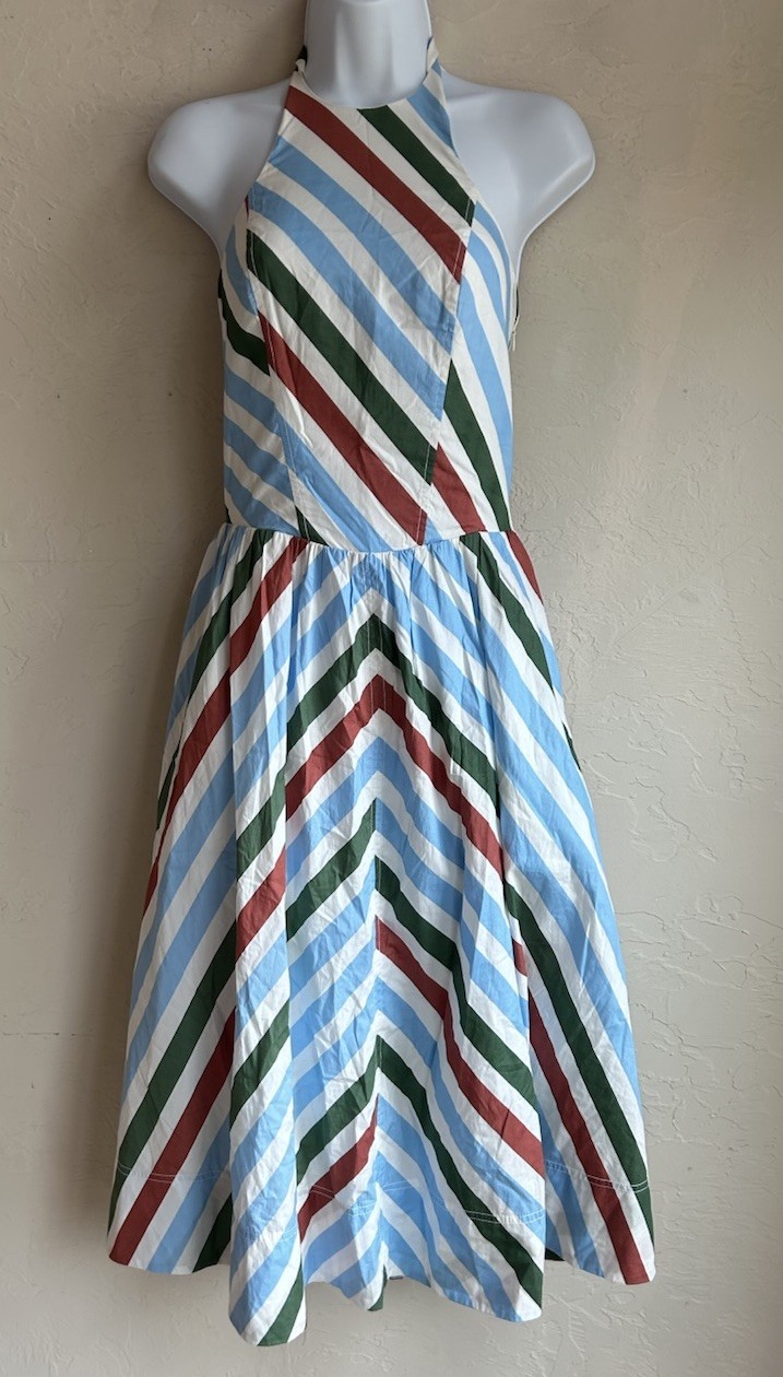 Maeve Anthropologie Striped Halter Midi Dress NWT XS Preppy Coastal Sundress