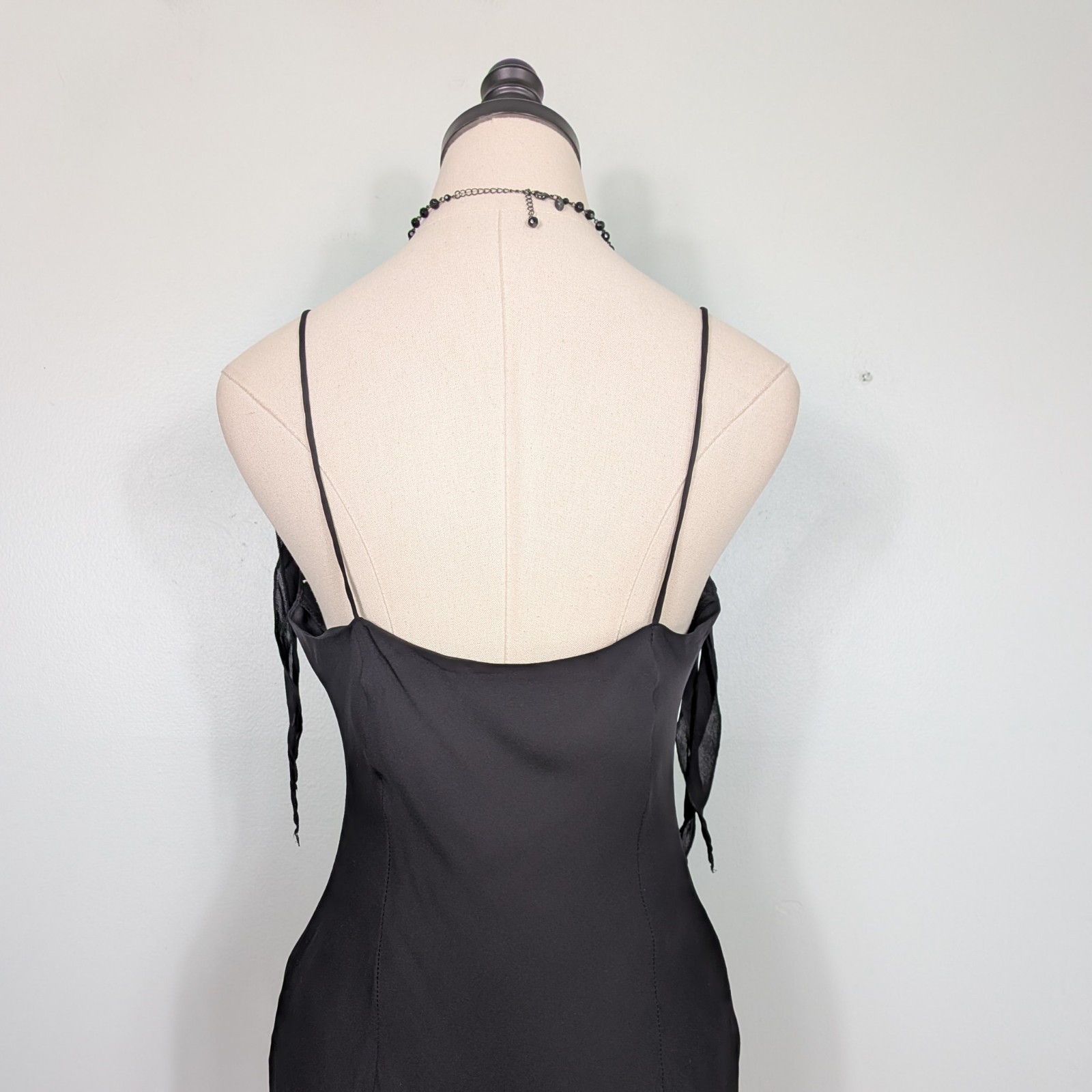 Vintage Silk Midi to Maxi Dress 8 Black Slip 90s Y2K Fairy Goth Guest Cocktail