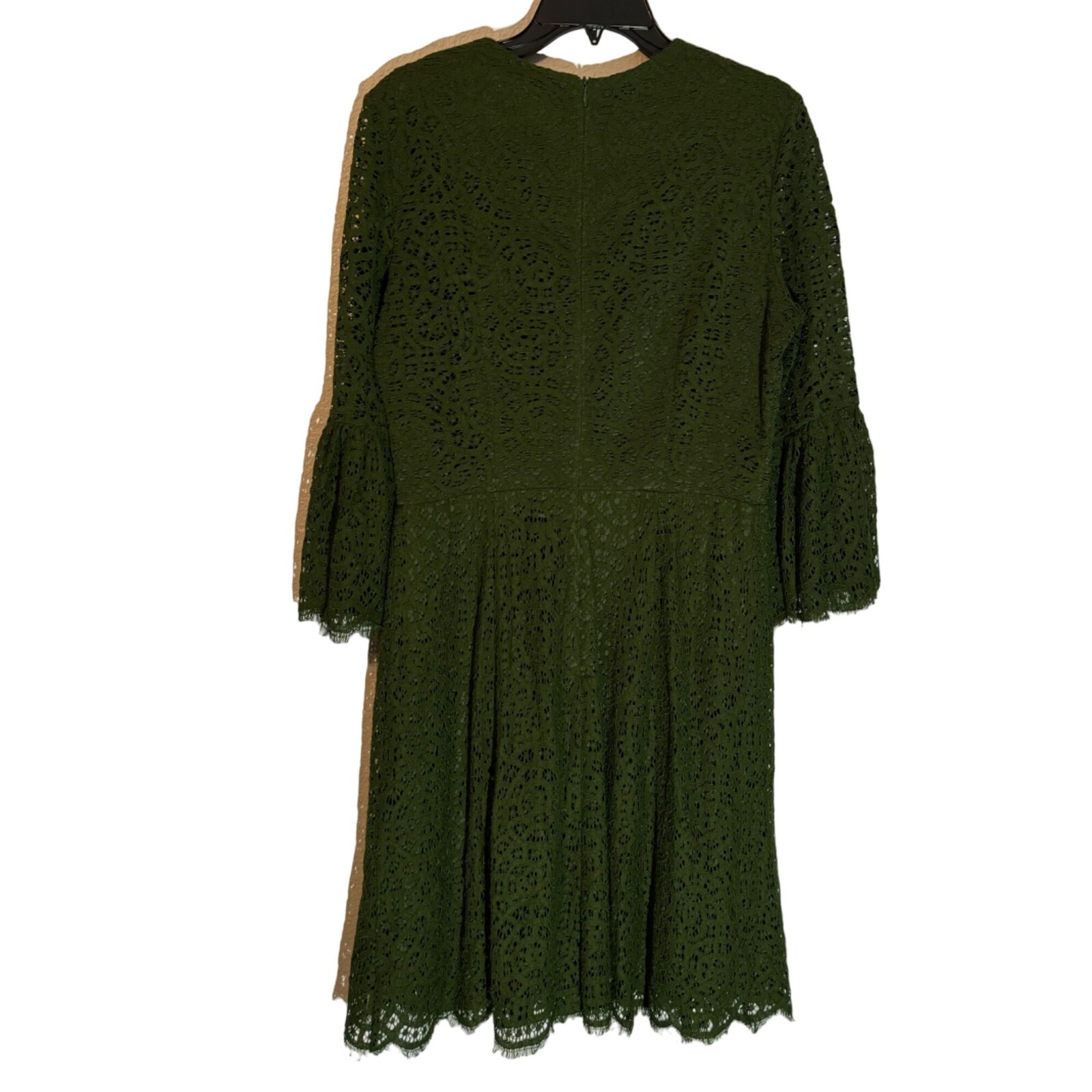 London Times Size 10 Green Lace Bell Sleeve Dress Cotton & Nylon Blend