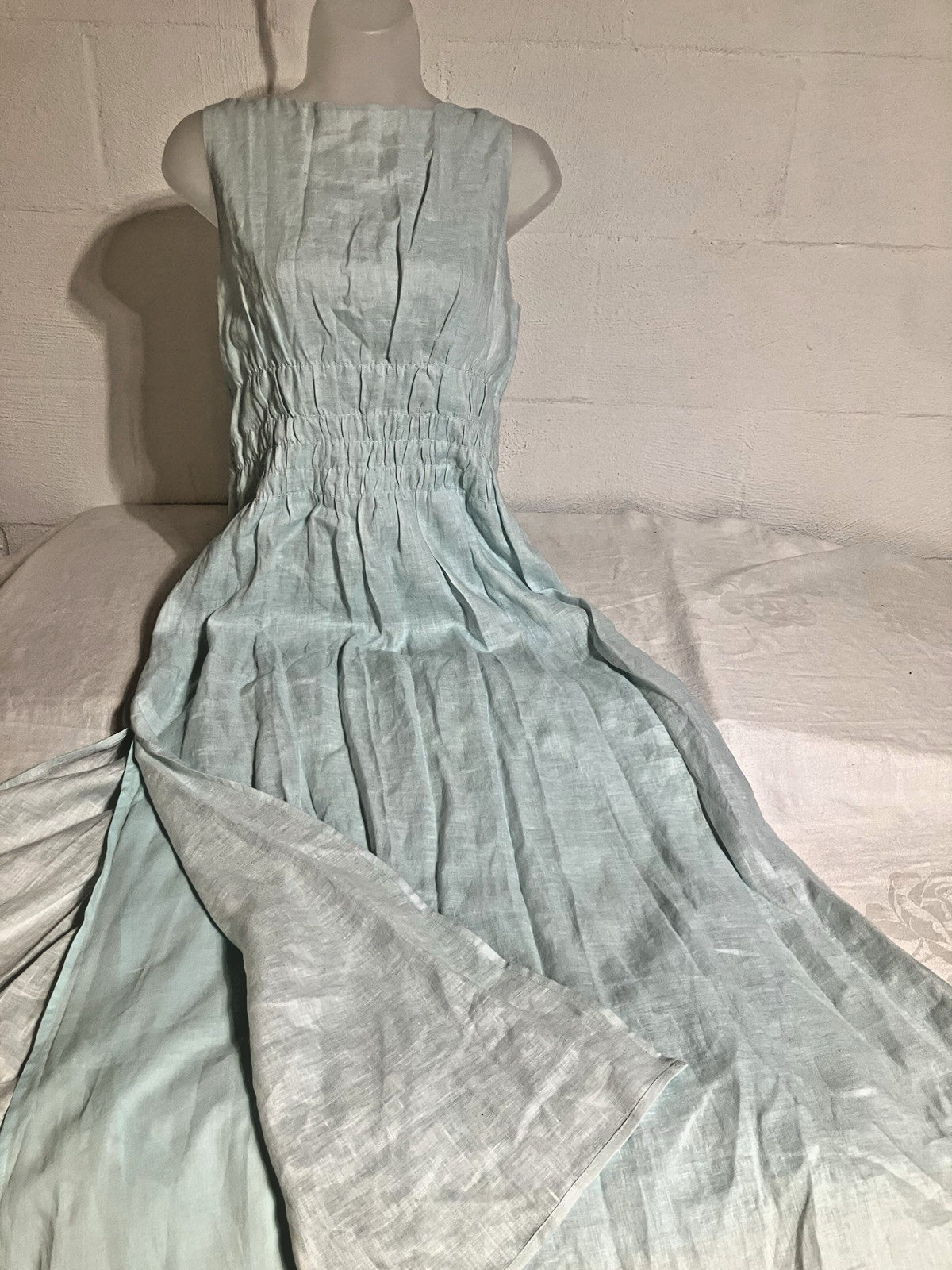 Long Dress S Smocked Ao Dai Cottagecore Sleeveless Event Lined Linen Lightweight