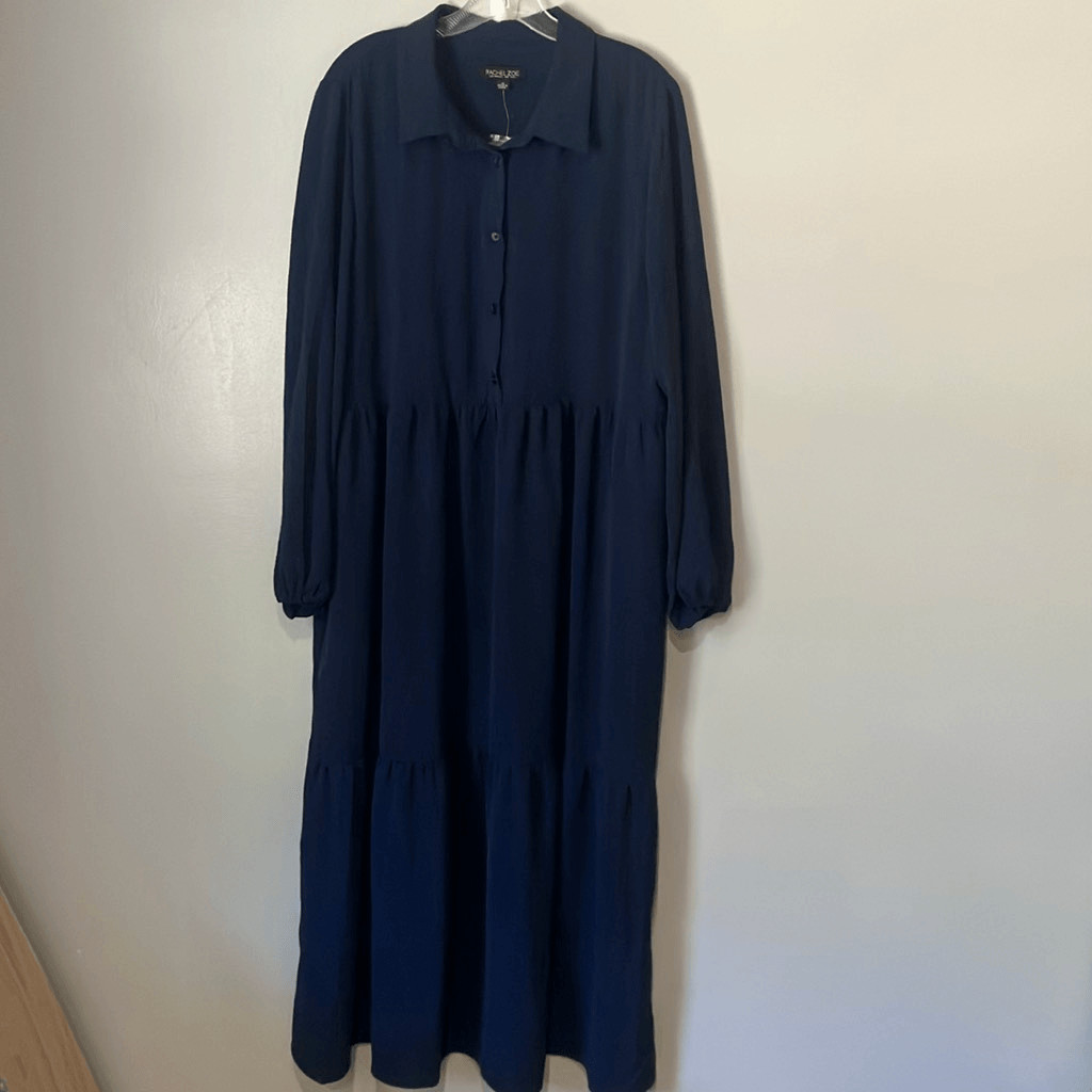 Rachel Zoe Maxi Long Sleeve Navy Tiered Dress XL NEW Lagenlook Casual #800