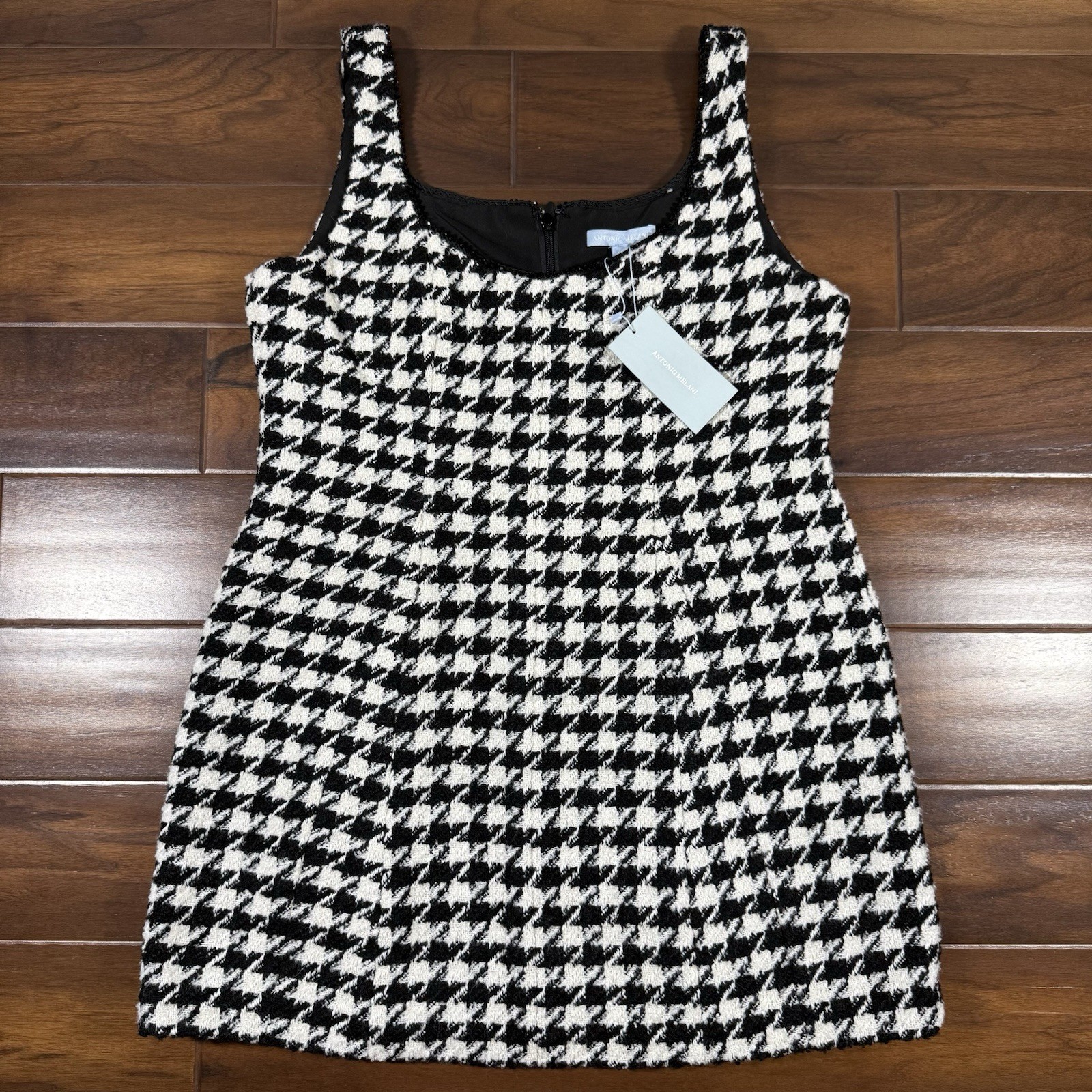 Antonio Melani Women’s Size 16 Black Houndstooth Wool Macy Tweed Mini Dress