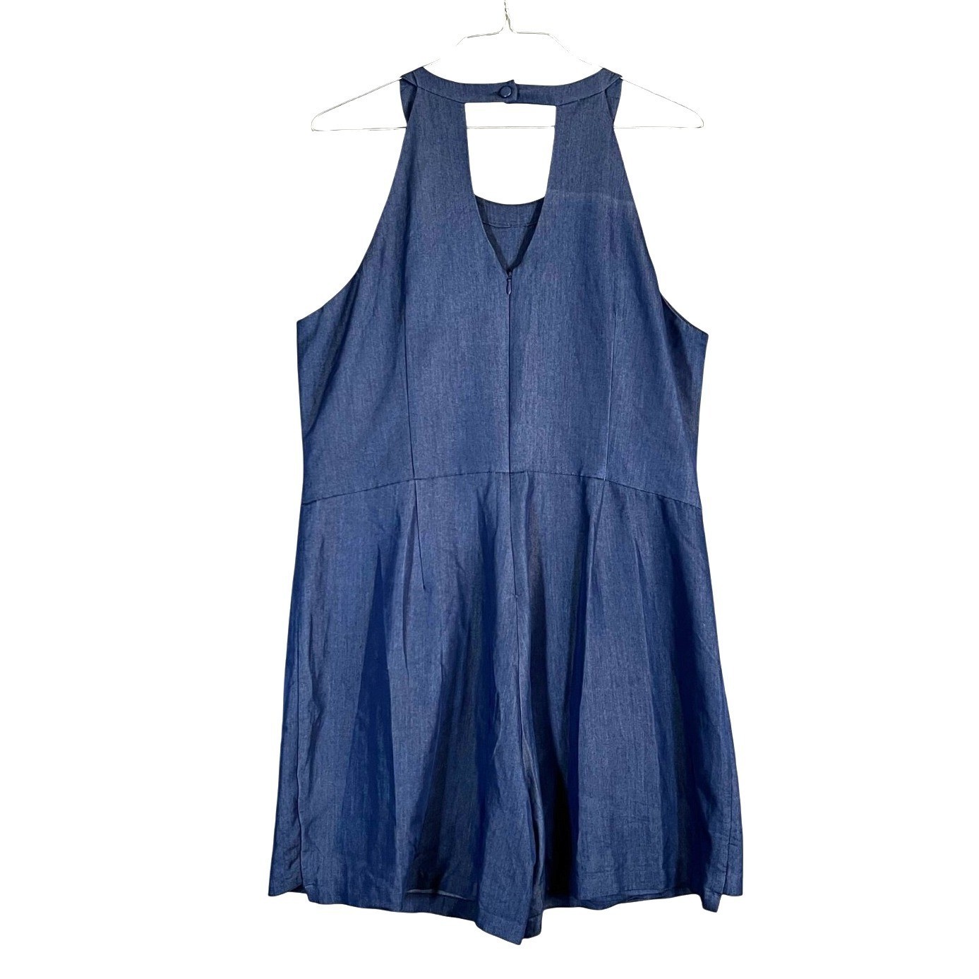 New York + Company Romper Skort Halter Denim Women’s XL Blue Keyhole Shorts