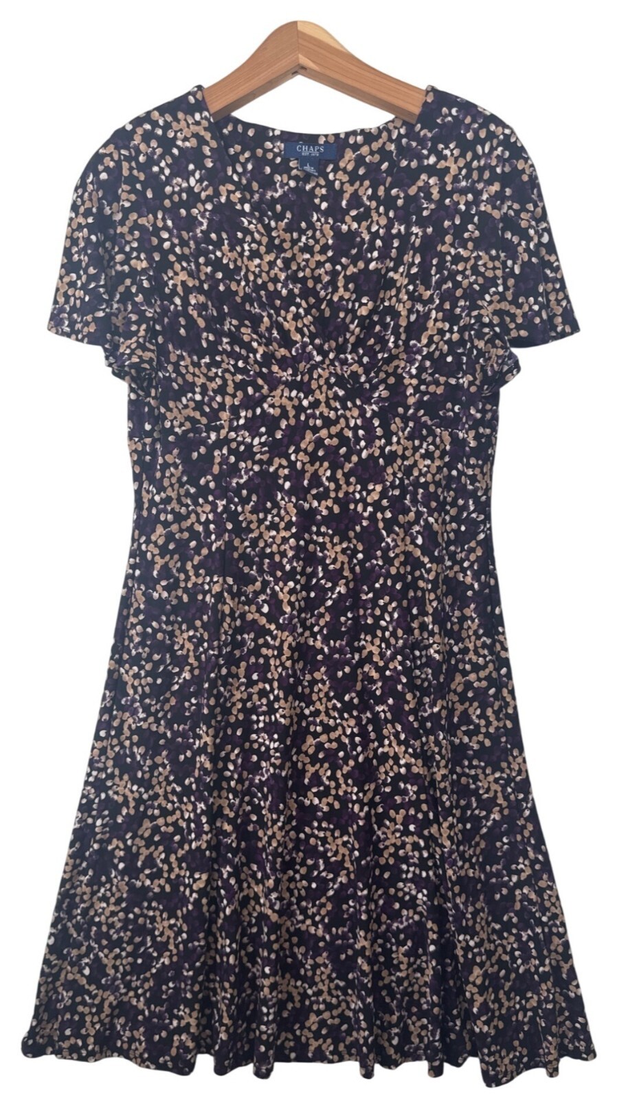 Chaps Dress Sz L Eggplant Purple Floral Artsy Modern MilkMaid CottageCore Fairy