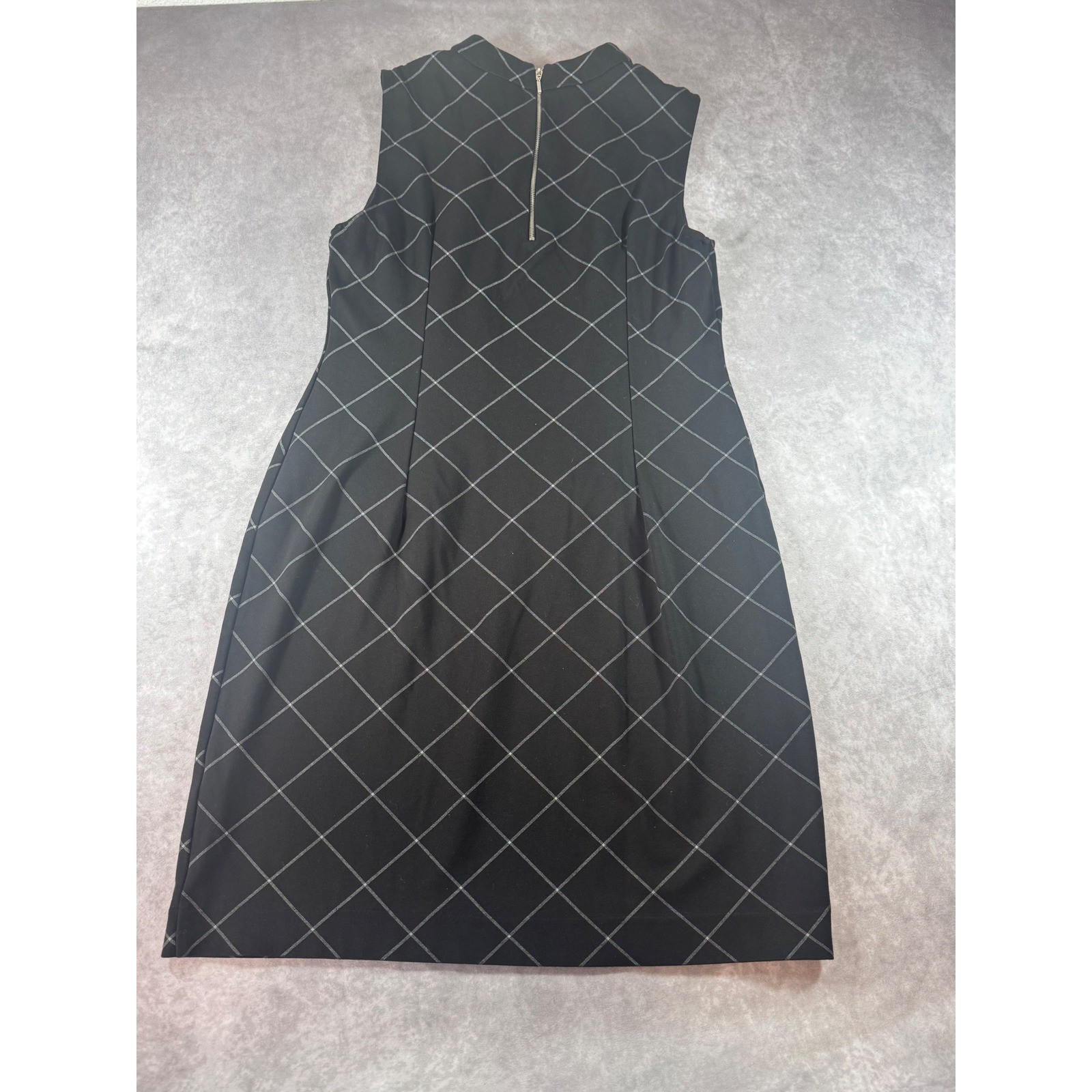 Sharagano Womens Black White Grid Windowpane Mock Neck Shift Dress Size 12