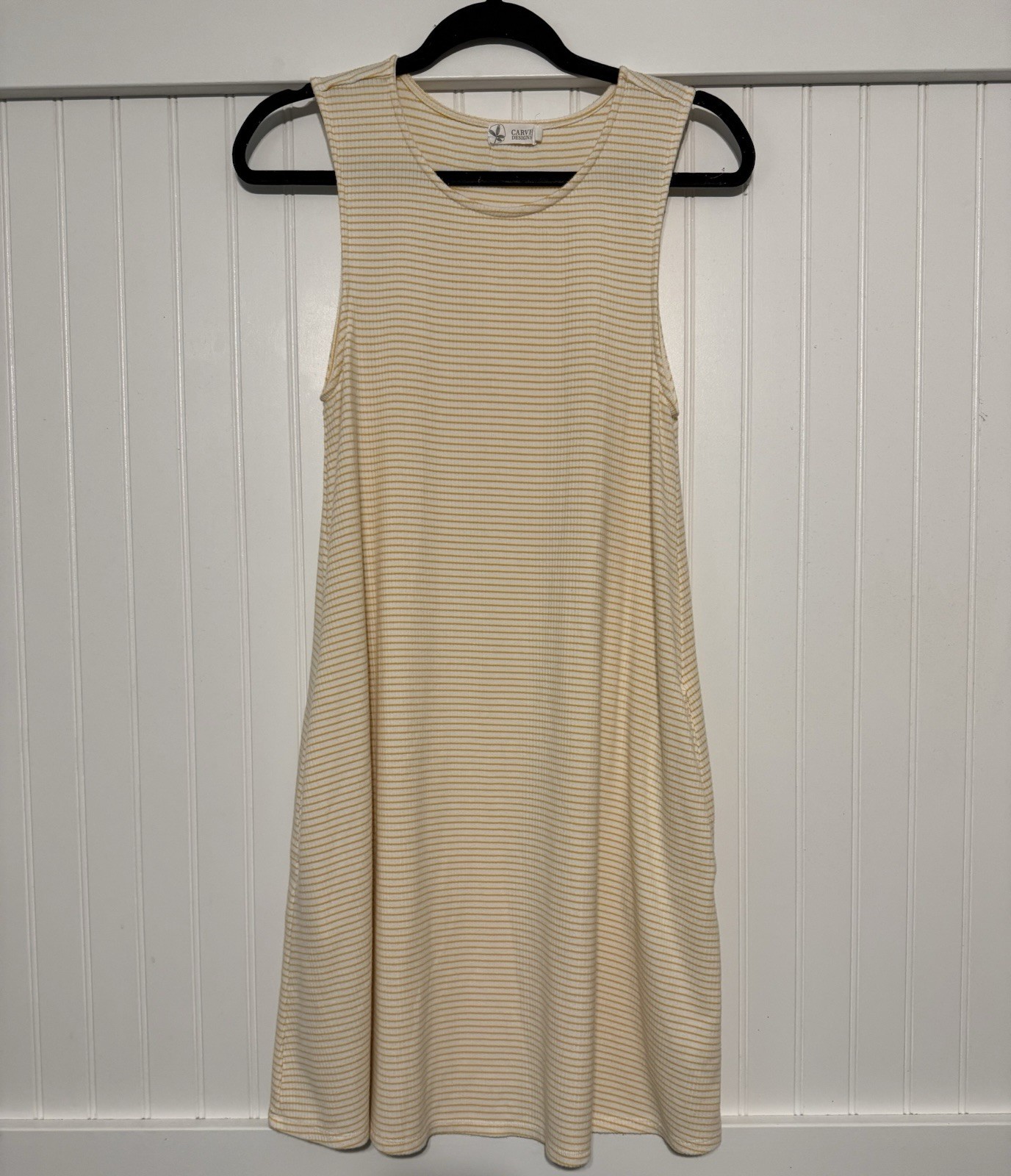 Carve Designs Dress Size Medium Yellow Stripe Sleeveless Midi Casual w/ Pockets