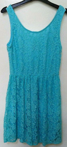 Iris Design Inc Dress Lined Turquoise Blue Lace sleevless Summer Size S
