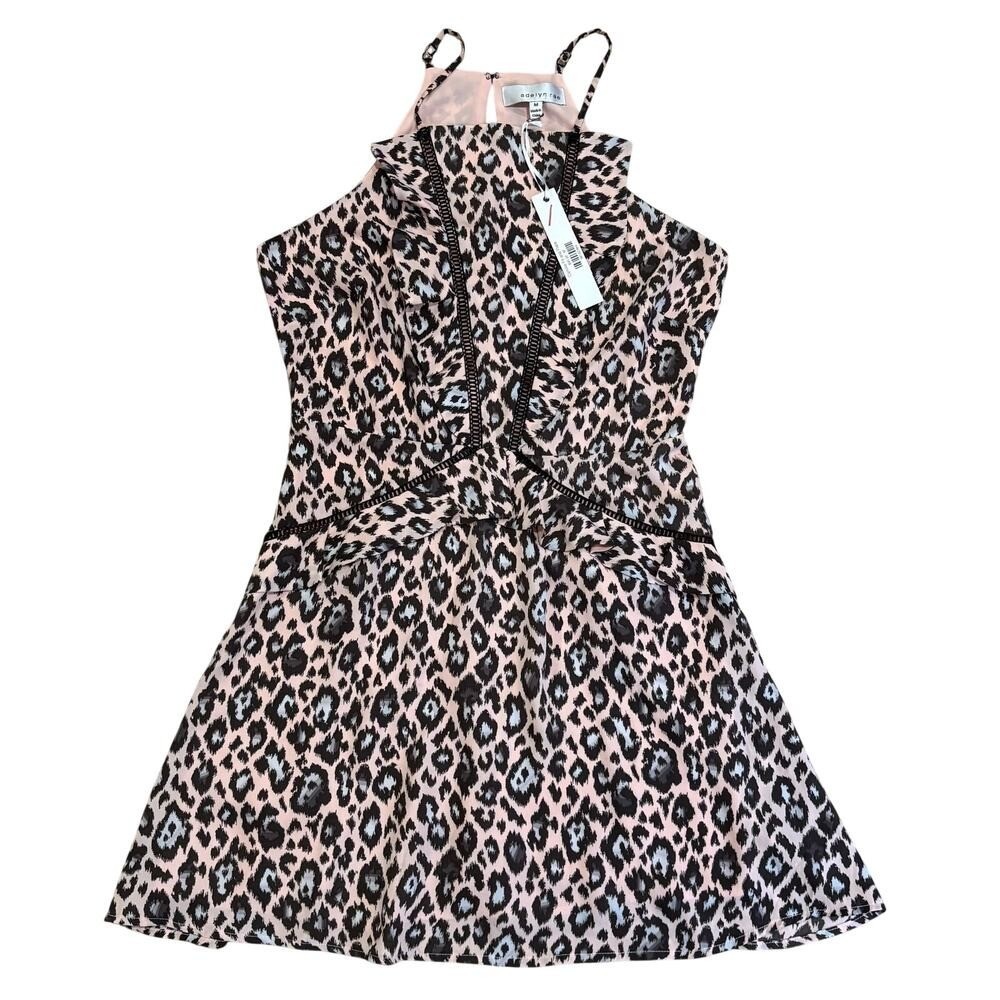 NWT Adelyn Rae Camille Fit and Flare Dress Leopard Cheetah Print Tiered Medium