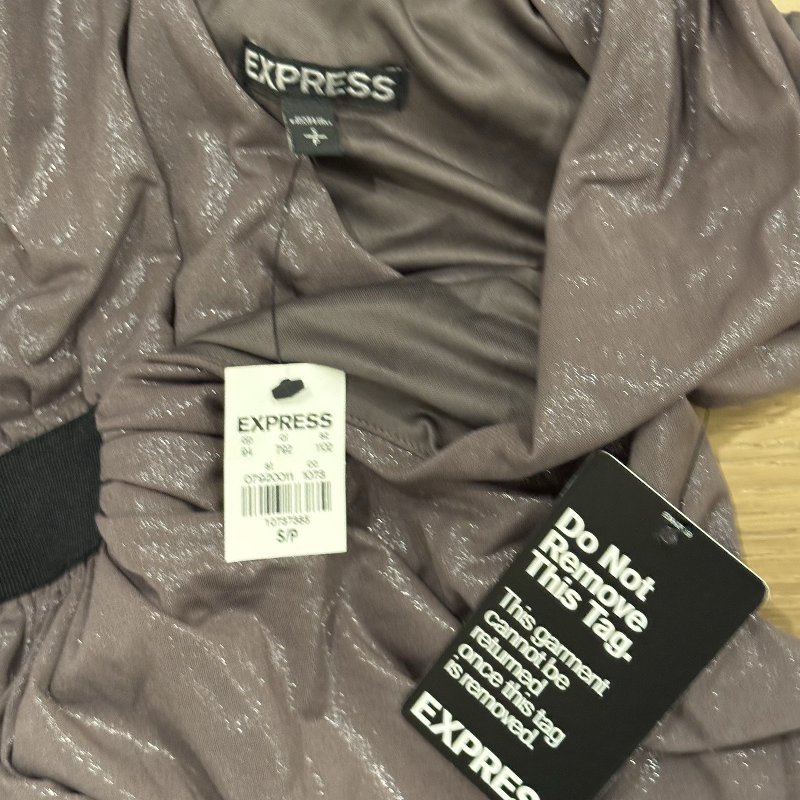 Express Shimmer Metallic Asymmetrical Ruched Bodycon Dress Small NWT Y2K Taupe