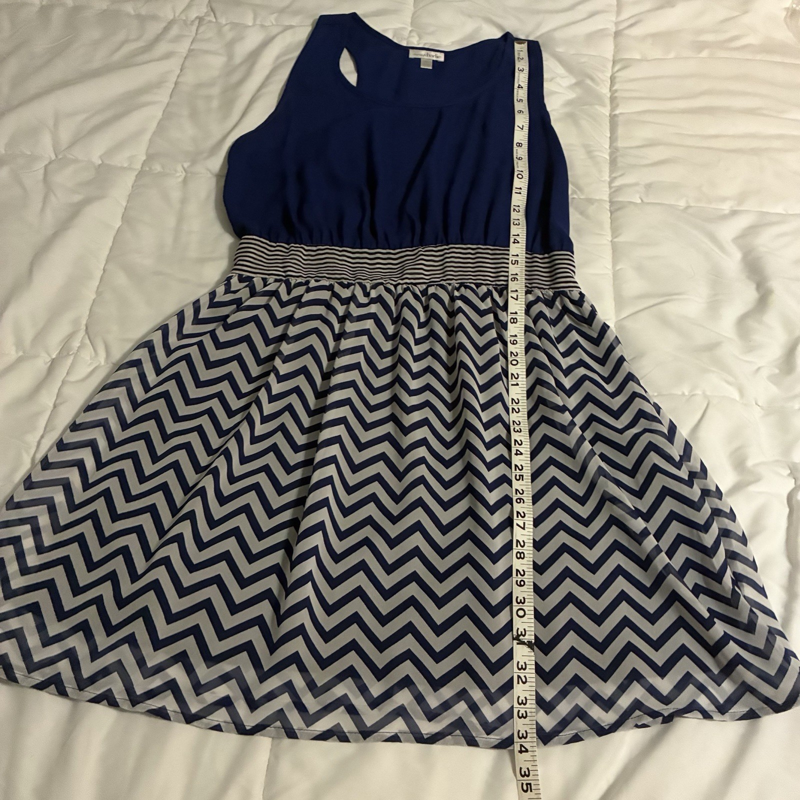 charming charlie Blue Chevron Dress M Sleeveless Chiffon Tank Mini Sundress Boat
