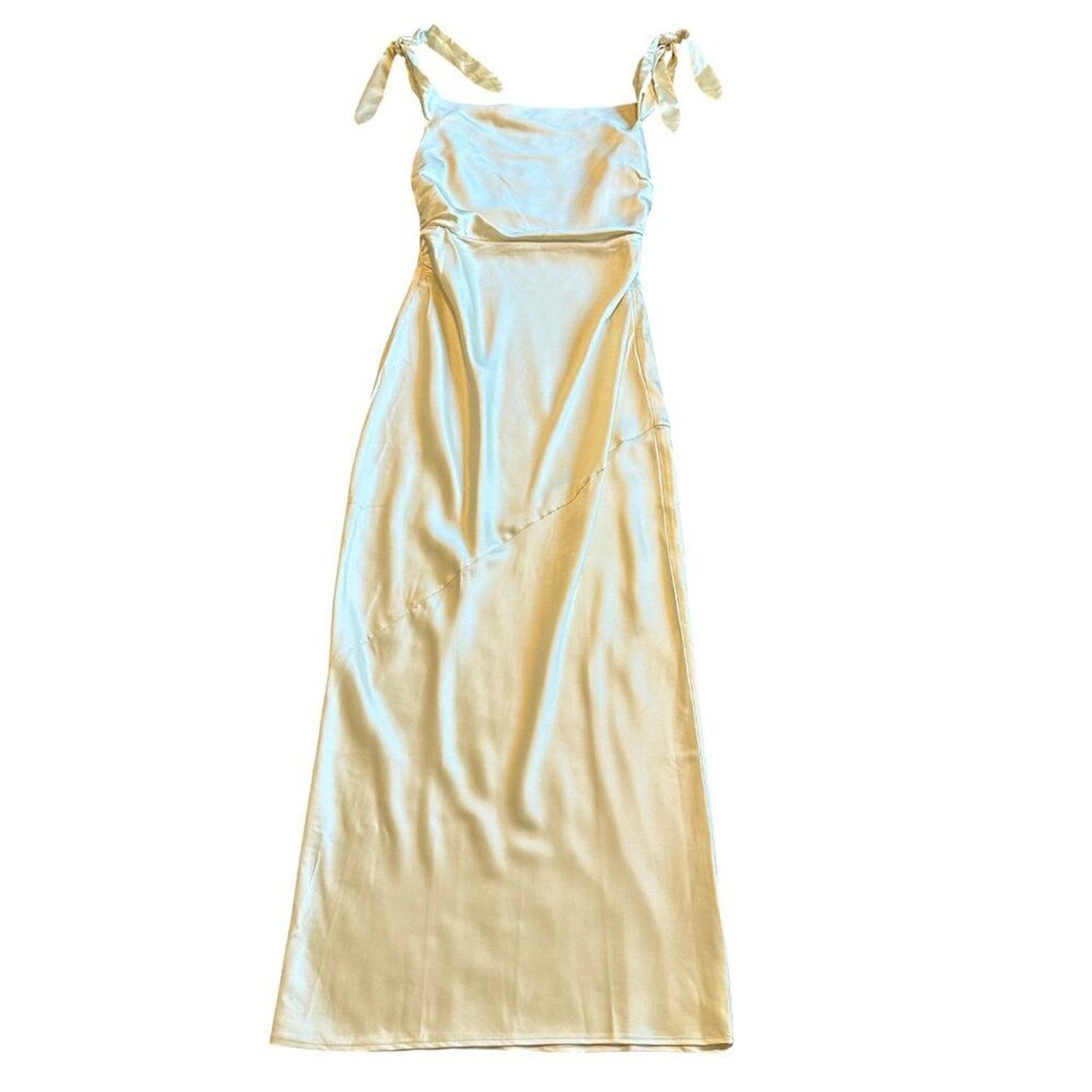 Billy J Frida Maxi Dress Yellow Satin Creamy Buttery Gown Size 14 Women’s NWT