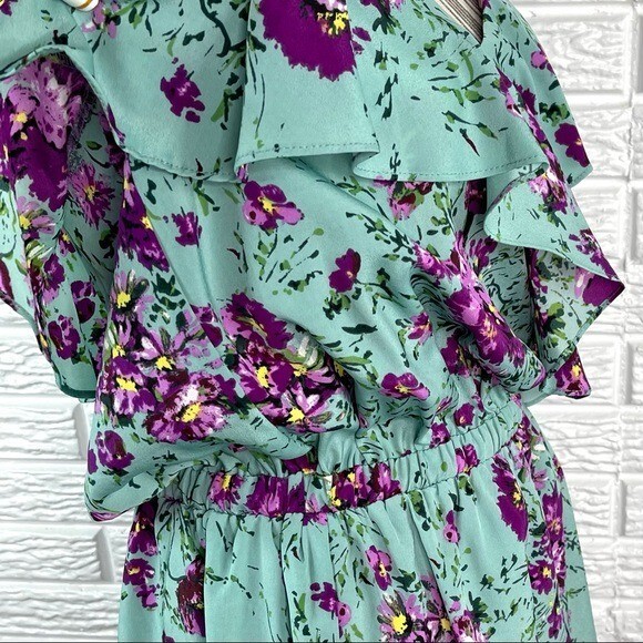 Sugar Lips Sage in Ruffles Multicolored Floral Sleeveless Blouson Dress Medium