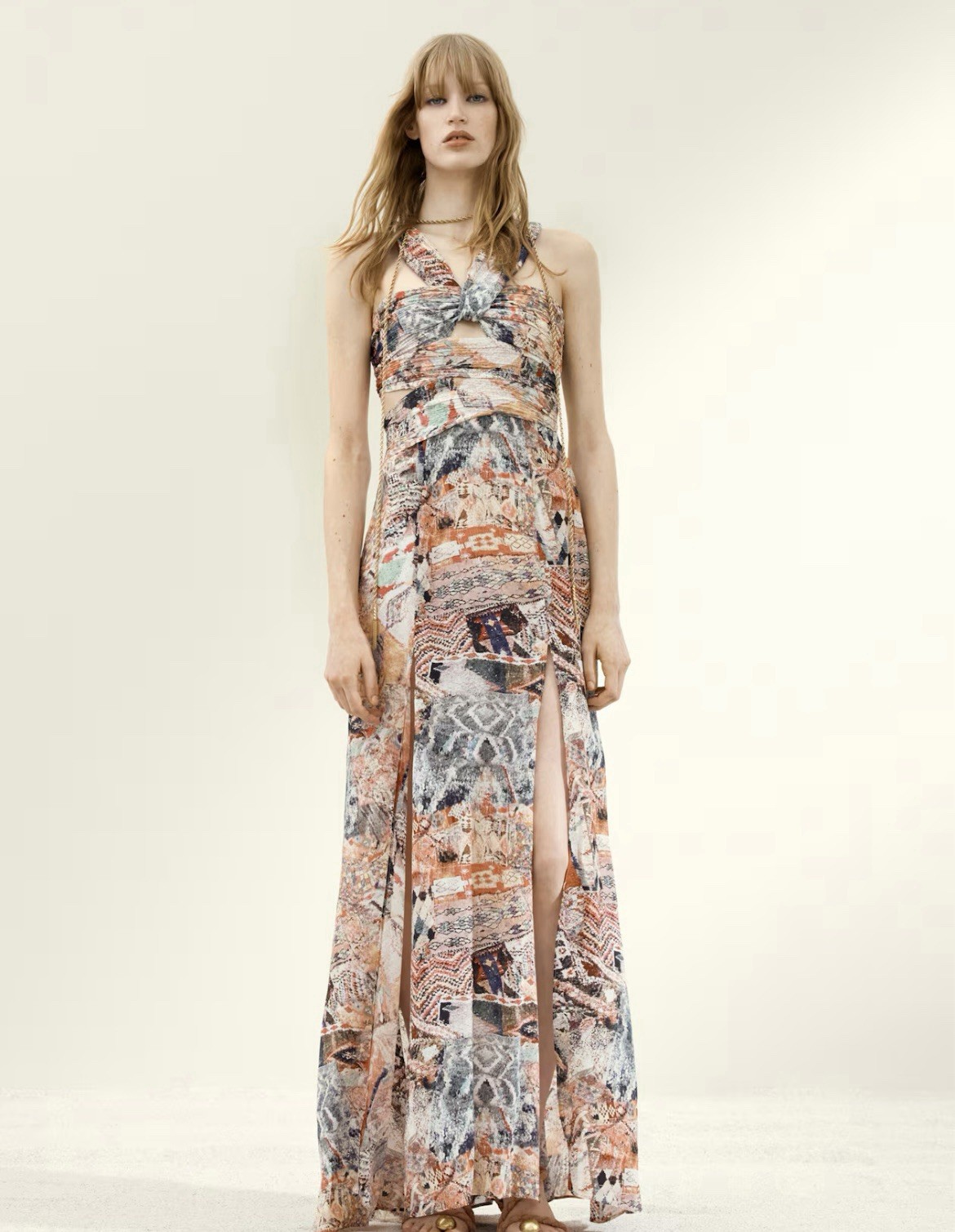 Draped Beige Patterned Dress. H&M Studio Capsule Collection. Sz M. NWT. SOLD OUT
