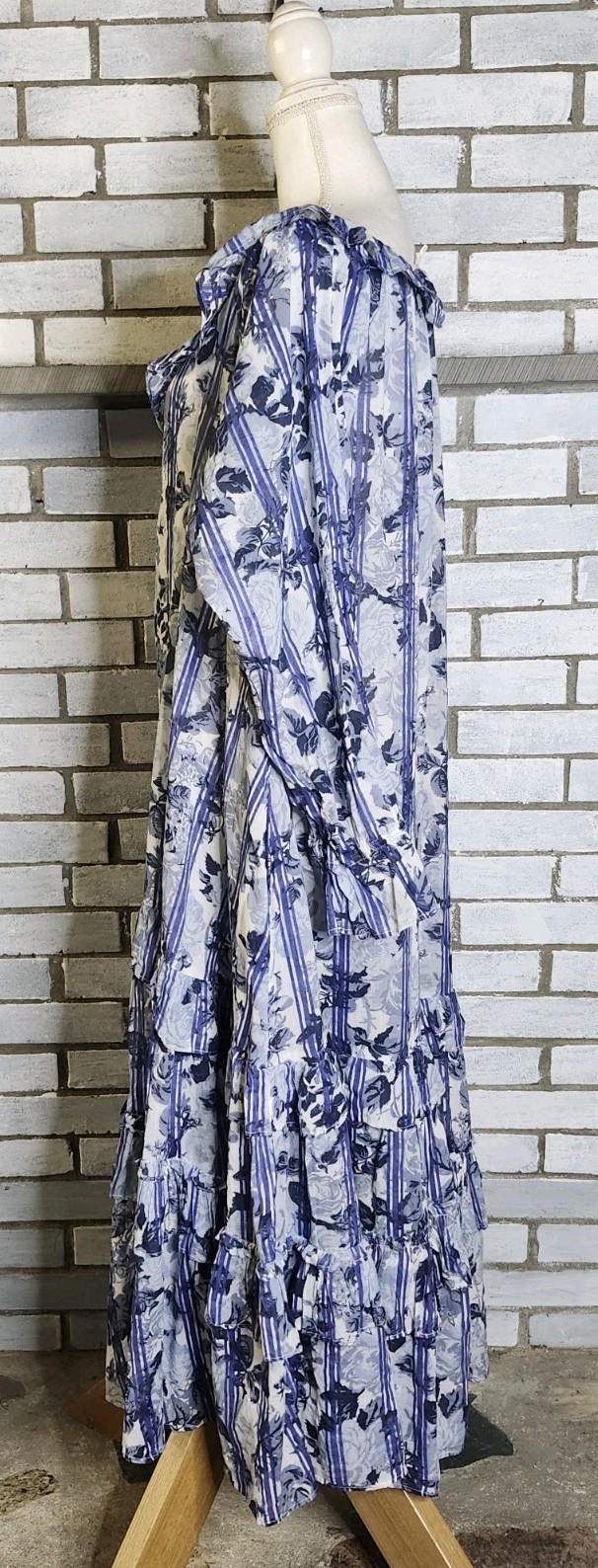 • Free People Dainty Ruffle Cottage Garden Wonders Maxi Dress Blue Combo Large