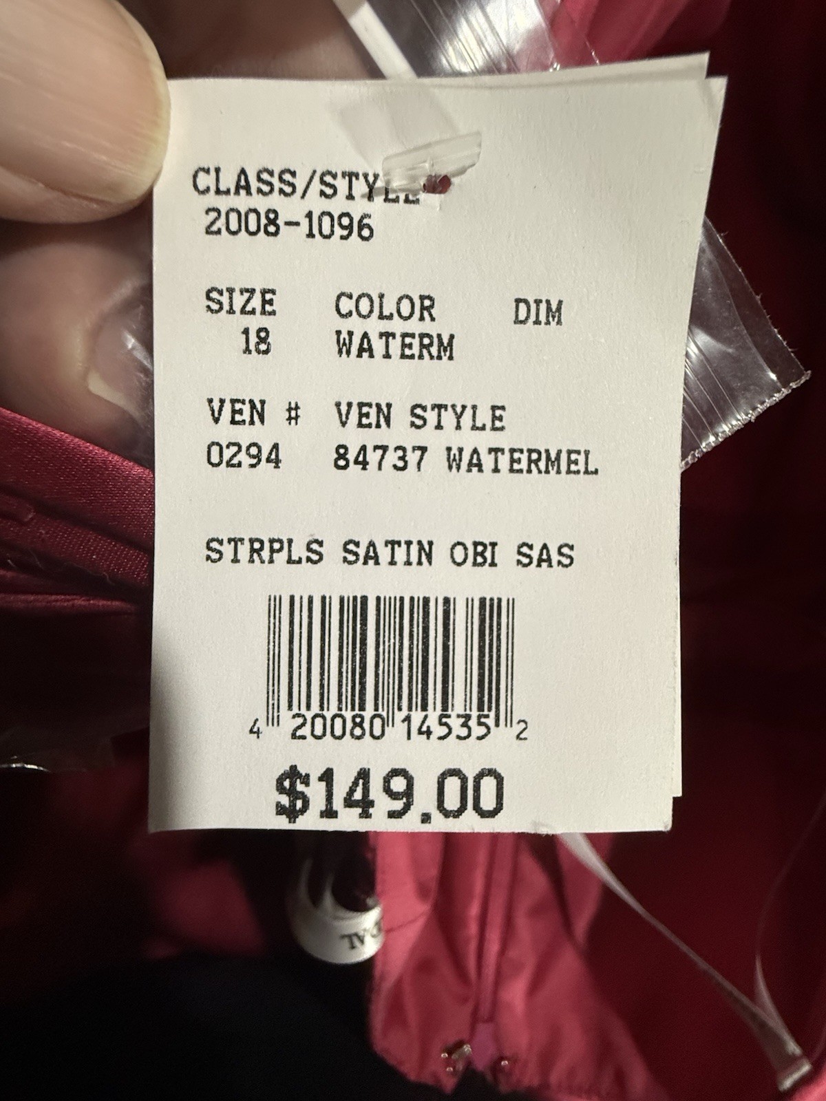 NWT David’s Bridal Satin Strapless Formal Gown Dress Watermelon Pink Made USA