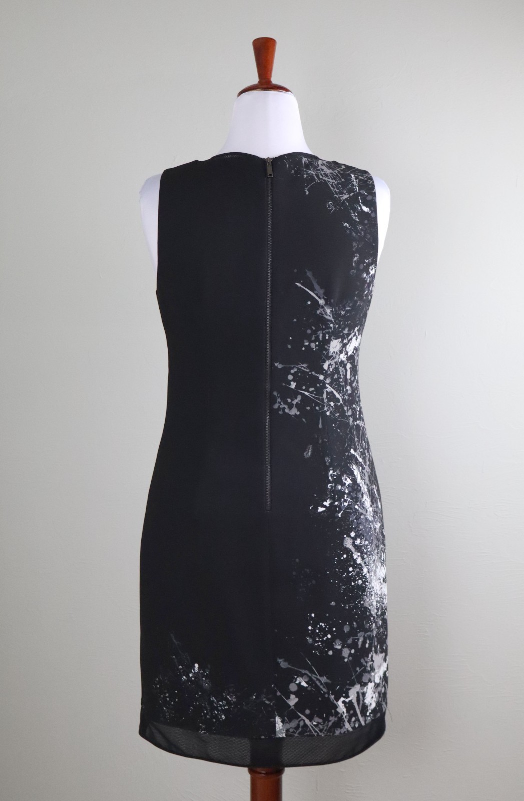 ELIE TAHARI $278 Mesh Trim Abstract Print Lined Sleeveless Shift Dress Size 8