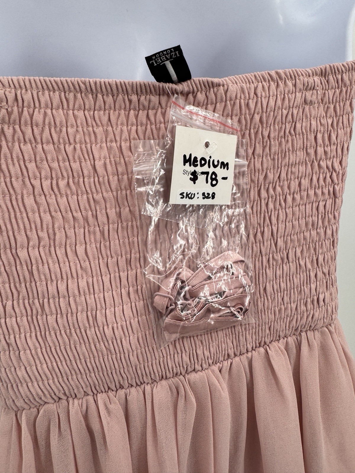 Y2K Izabel London Strapless Party Dress Size 8 Chiffon Light Pink Rhinestones