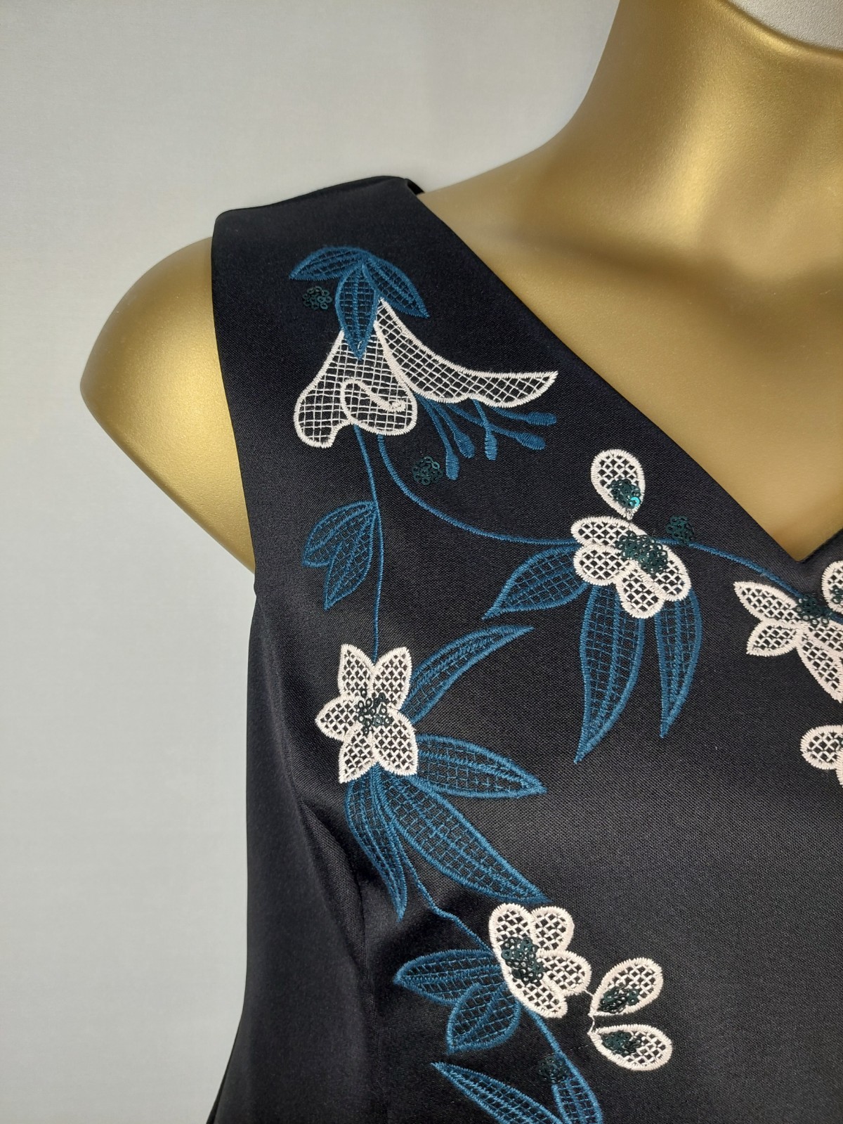 Precis Petite Black Embroidered Shift Dress UK 18 Floral Sequin Occasion Dress