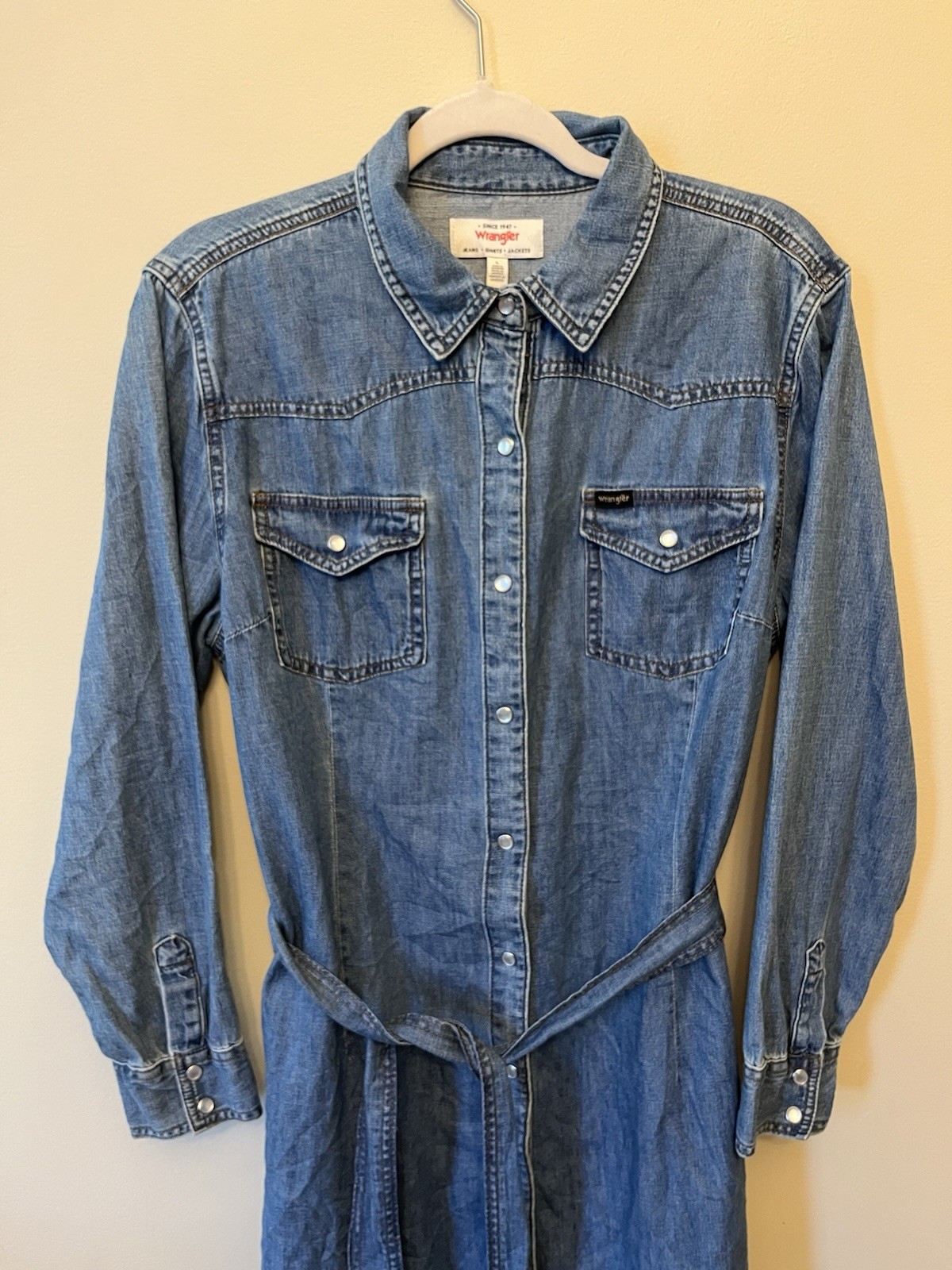 NWT Wrangler Long Sleeve Western Pearl Snap Denim Dress Women’s Size Large